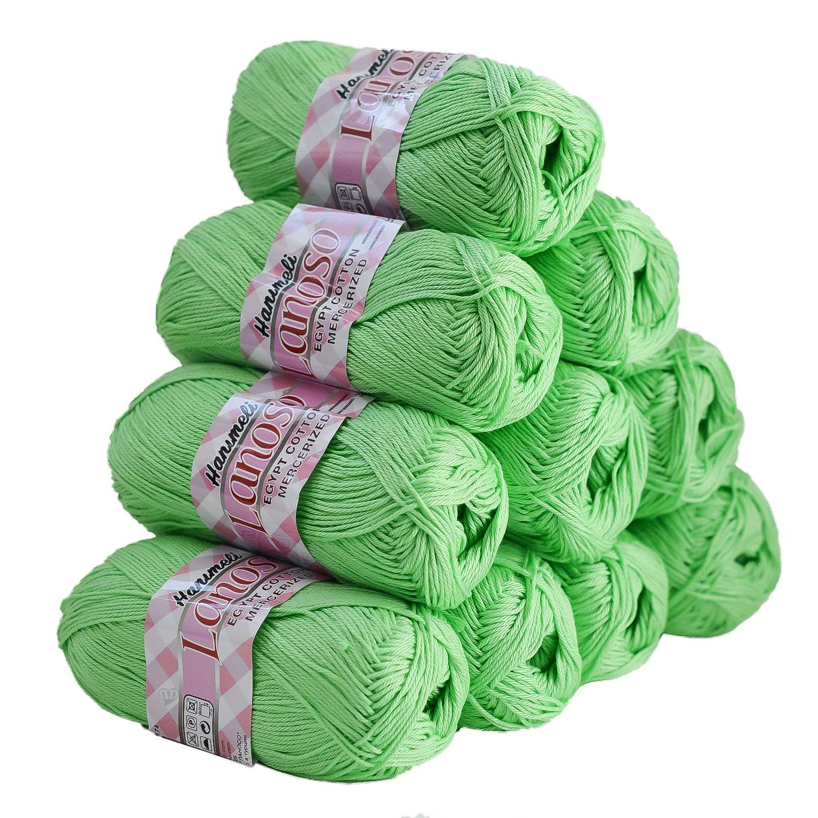 Lanoso 10 x 50g Strickgarn Hanimeli Uni Häkelwolle, 169 m, 921 gelbgrün