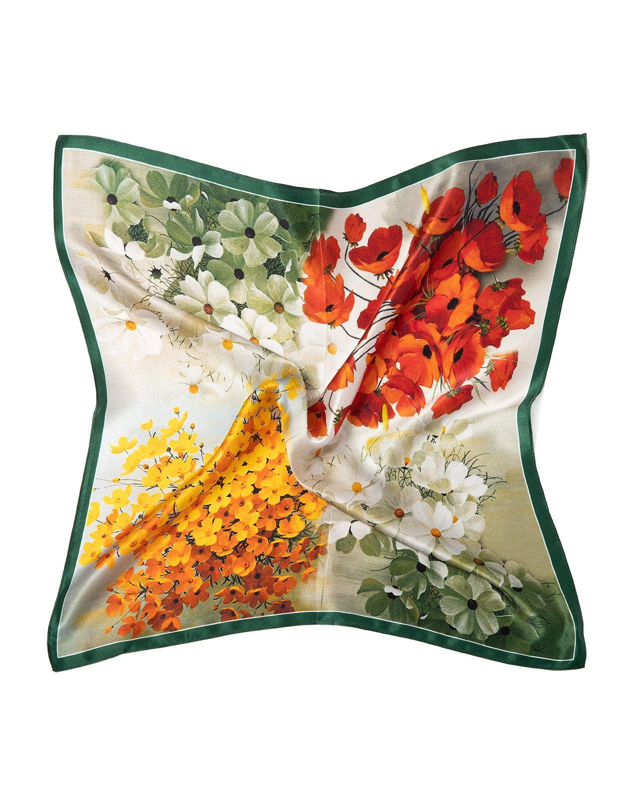 Seidentuch vier Jahreszeiten 53x53cm grün orange rot, Nickituch, Bandana-Schal