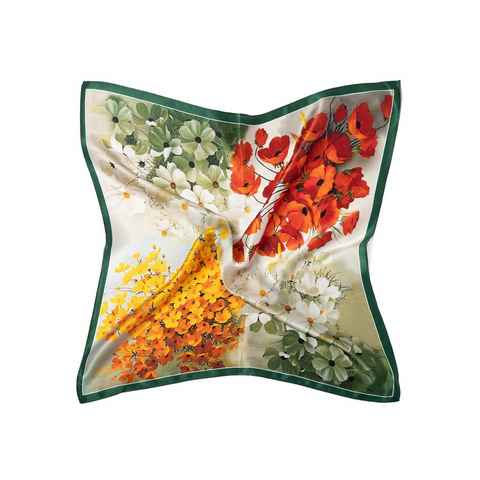 MayTree Seidentuch vier Jahreszeiten 53x53cm grün orange rot, Nickituch, Bandana-Schal, (Stück), 100% Seide