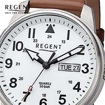 Regent Quarzuhr Regent Herren Armbanduhr Analog, (Analoguhr), Herren Armbanduhr rund, extra groß (ca. 40,5mm), Lederarmband