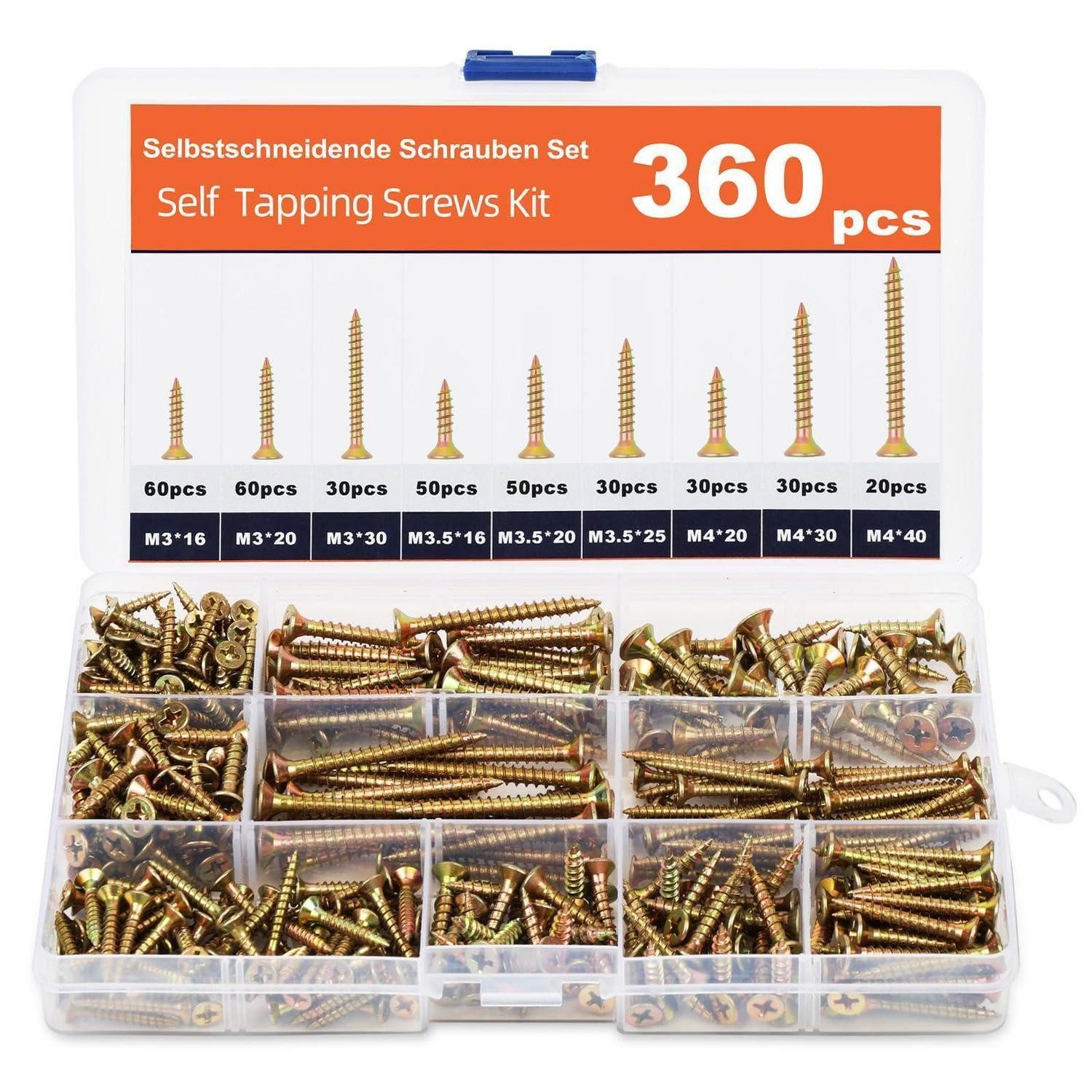 LuxusKollektion Schrauben-Set Schrauben Set 360 Stück Gold Senkkopf Holzschrauben, (360 St)