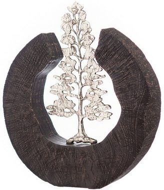 GILDE Dekoobjekt »Skulptur Fir Tree, schwarz/silber« (1 Stück), Höhe 39 cm, handgefertigt, aus Metall und Holz, Motiv Baum, Wohnzimmer