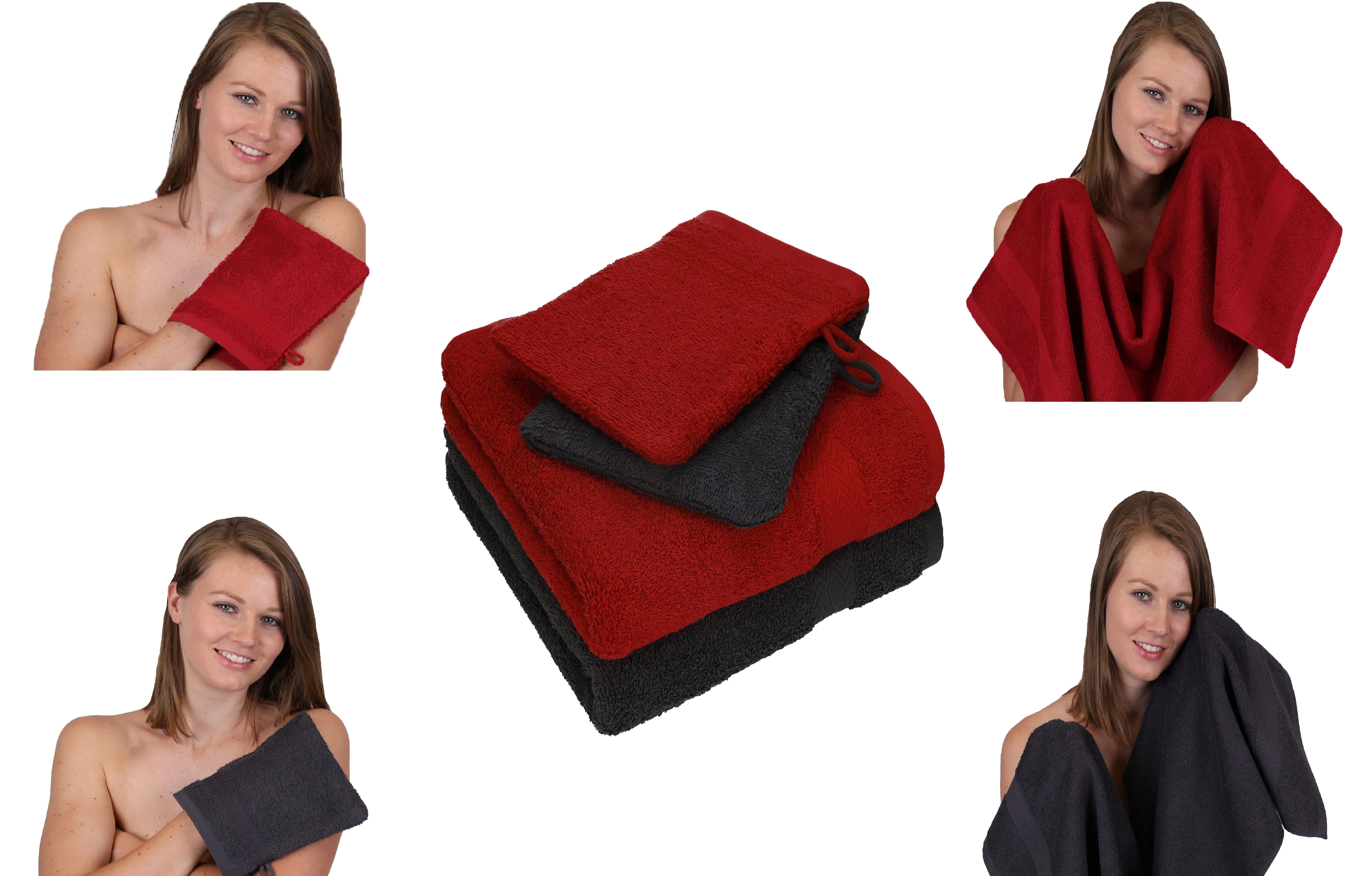 Betz Handtuch Set 4 tlg. Baumwolle Handtuch graphit - Baumwolle HAPPY 100% Pack grau 100% Handtücher dunkelrot Waschhandschuhe, 2 Set 2