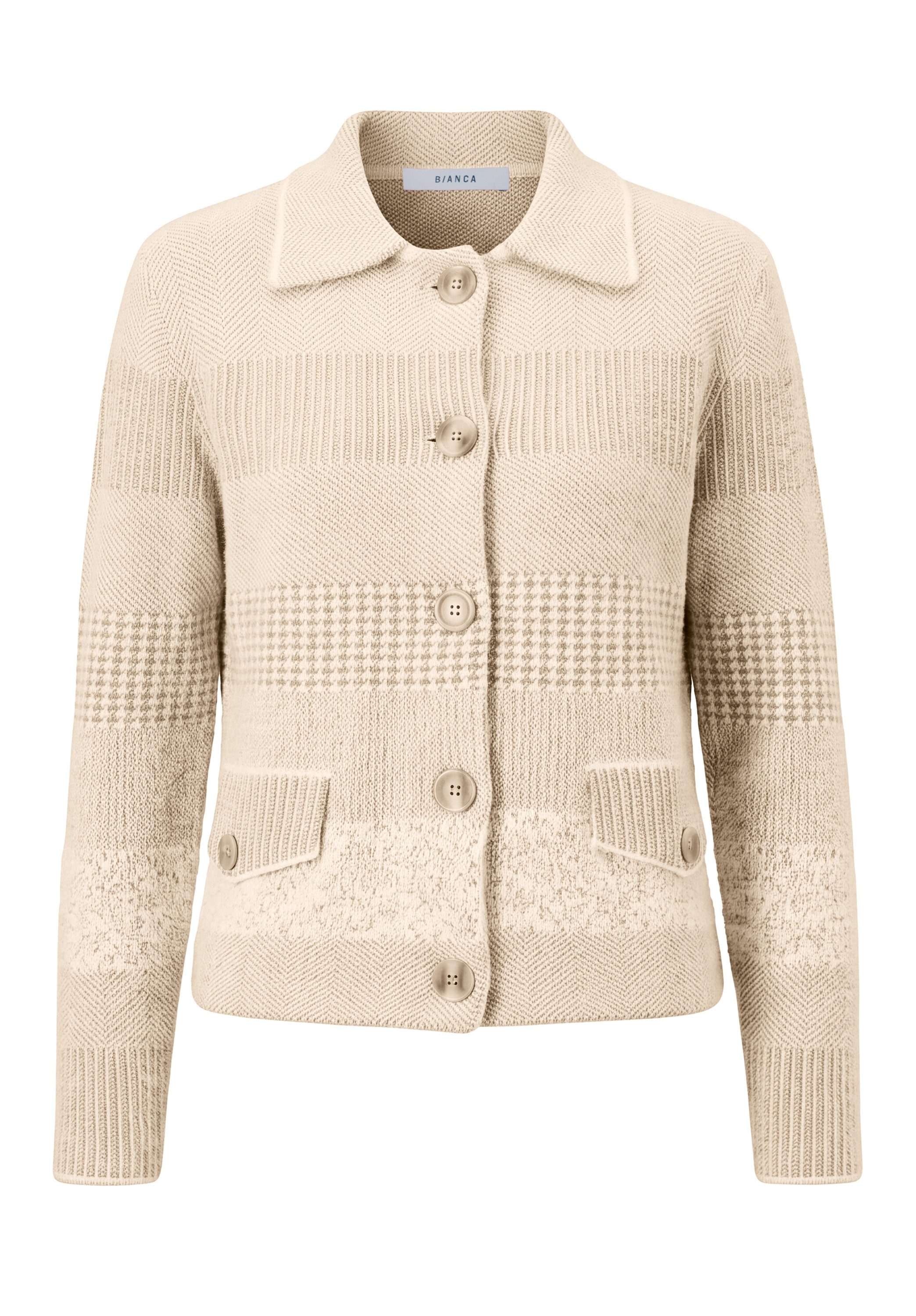 bianca Strickjacke BESS aus weichem gemusterten Strick, mit Polokragen