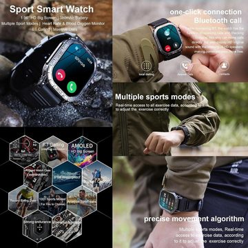 SGDDFIT Smartwatch (1,96 Zoll, Android, iOS), mit Telefonfunktion, Bluetooth Anrufe, Wasserdicht Fitnessuhr Sportuhr