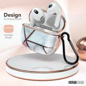 EAZY CASE Kopfhörer-Schutzhülle IMD Motiv Case kompatibel mit Apple AirPods 3, Marmor Muster Hardcover Schutzhülle Box Cover Stoßfest Weiß / Roségold