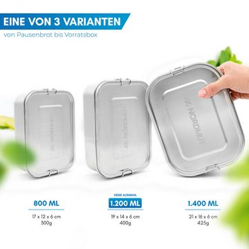 Nordmut Lunchbox Edelstahl Lunchbox [mit Trennwand] - Metall Brotdose 1200ml, BPA frei und auslaufsicher