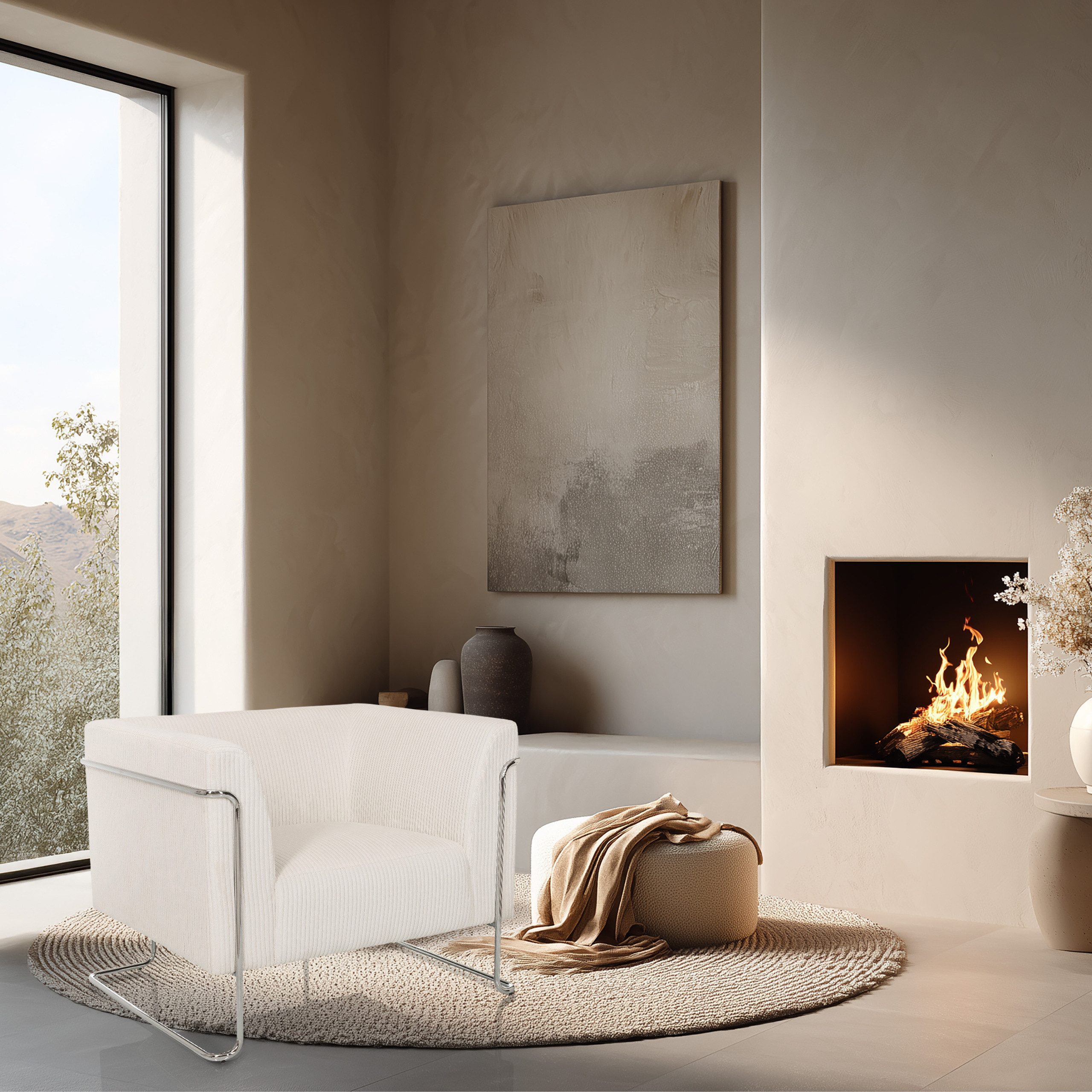 hjh LIVING Loungesessel Loungesessel Curacao Cord Stoff mit Armlehnen, Sessel Fernsehsessel gepolstert mit Metallgestell und Cord-Stoff