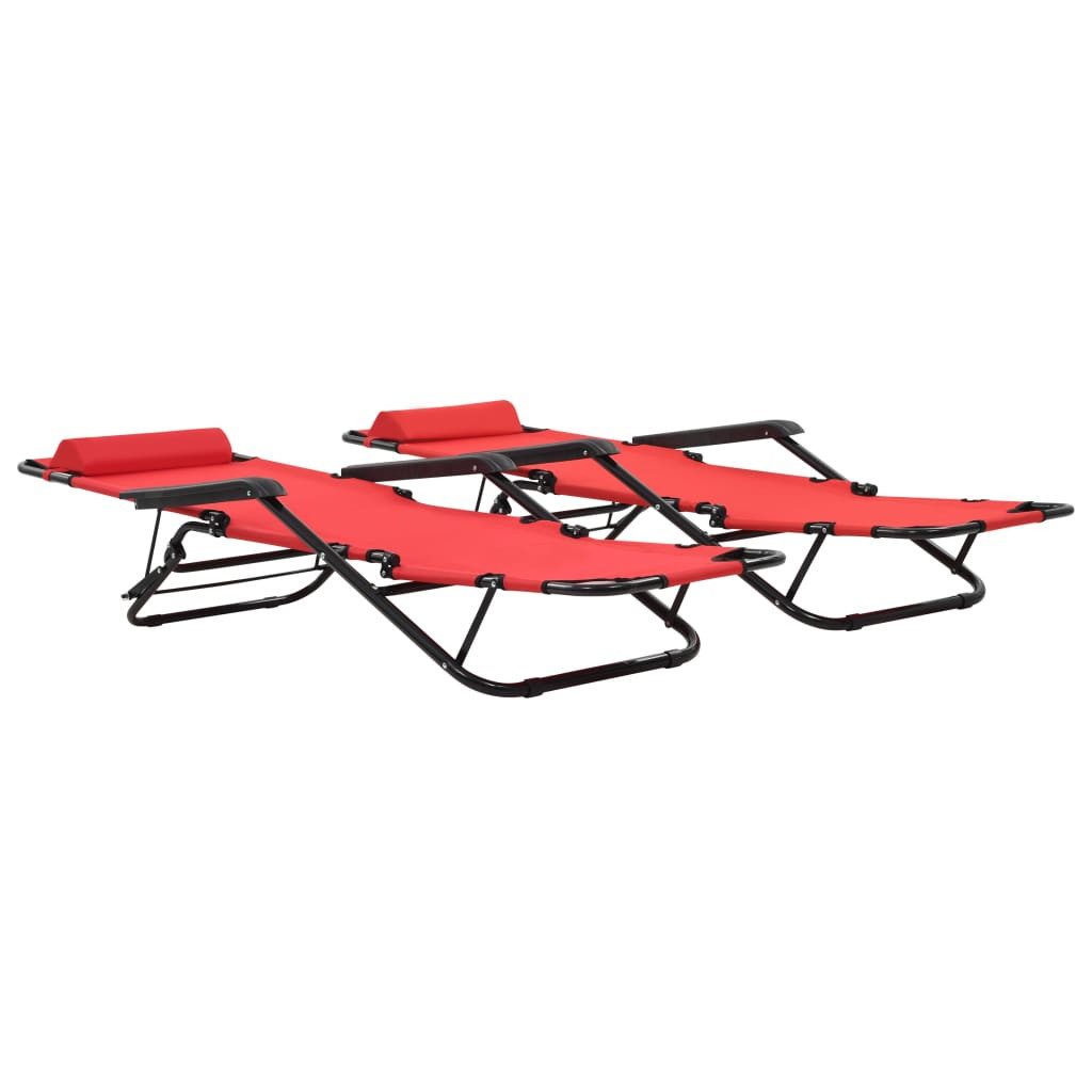 vidaXL Gartenlounge-Sessel 120 kg Klappbare Sonnenliegen 2 Stk mit Fußablage Rot