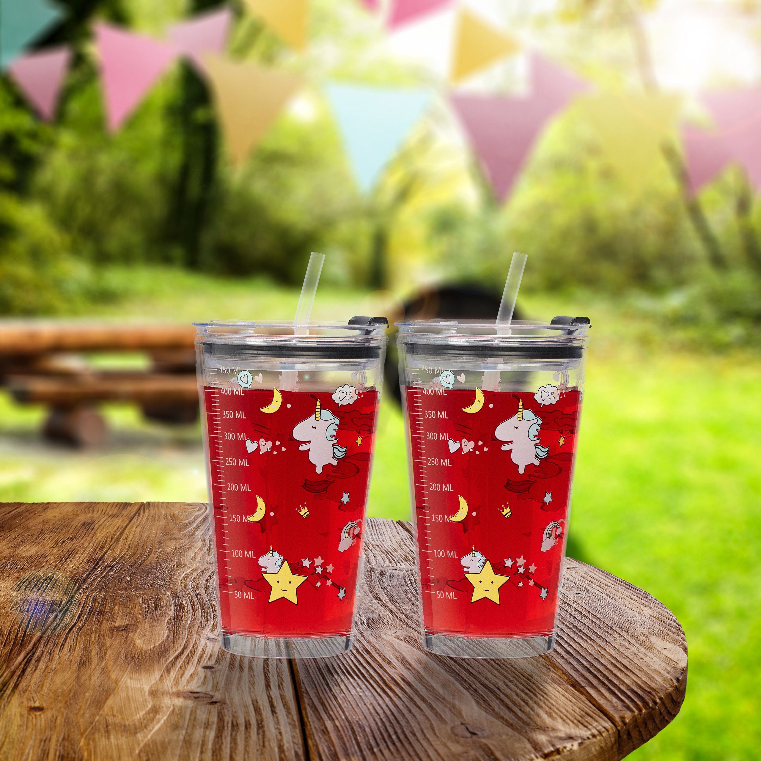 relaxdays Kinderbecher 4er Set Kindergläser mit Einhorn-Motiv, Glas