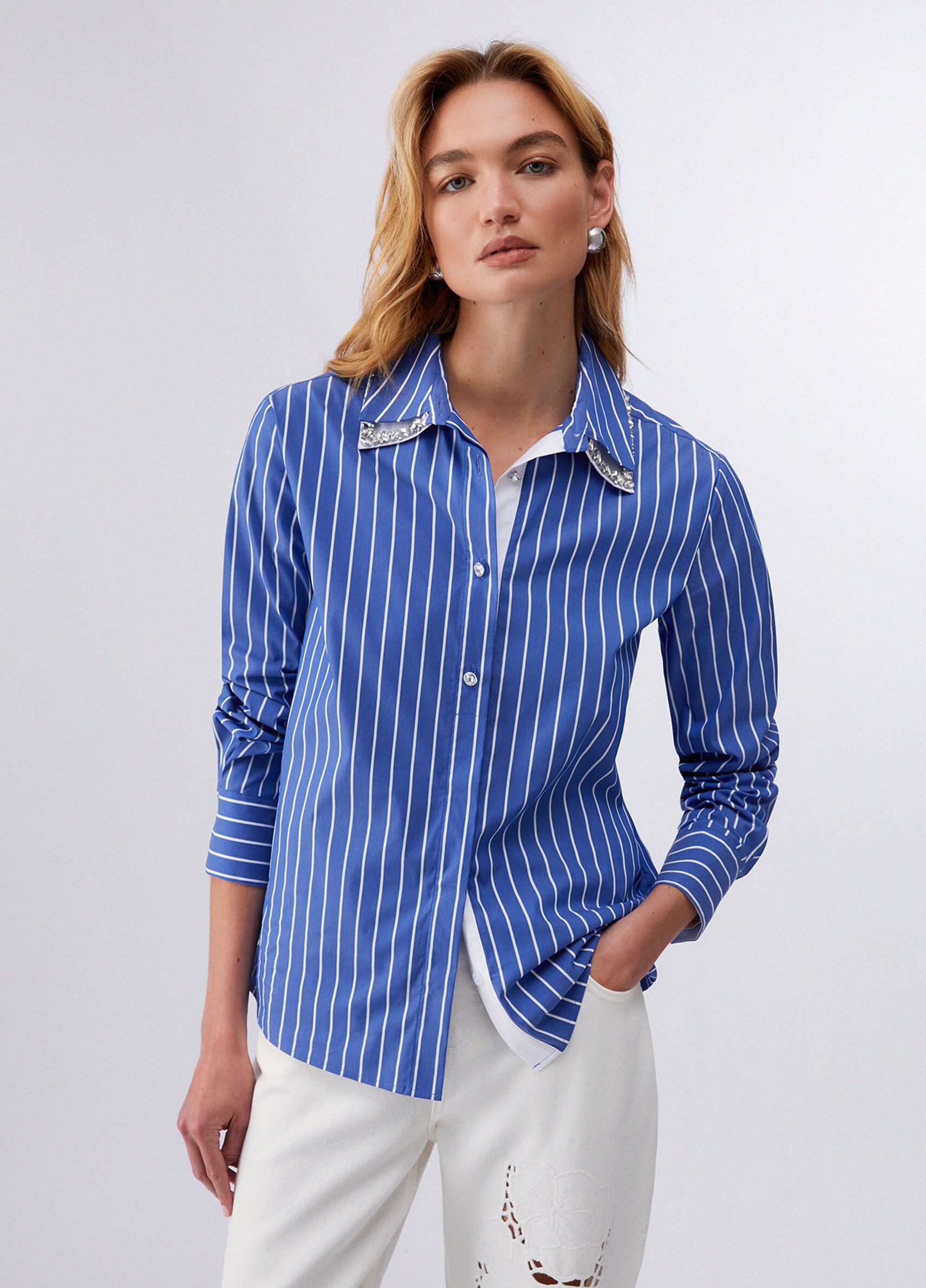 Liu Jo Hemdbluse CAMICIA TS - Damen Hemdbluse - Bluse - Streifenbluse - Bau günstig online kaufen