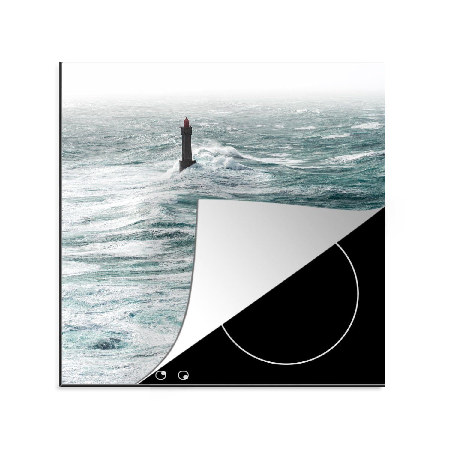 MuchoWow Herdblende-/Abdeckplatte Der Leuchtturm von La Jument im Meer vor der französischen Küste, Vinyl, (1 tlg), 78x78 cm, Ceranfeldabdeckung, Arbeitsplatte für küche