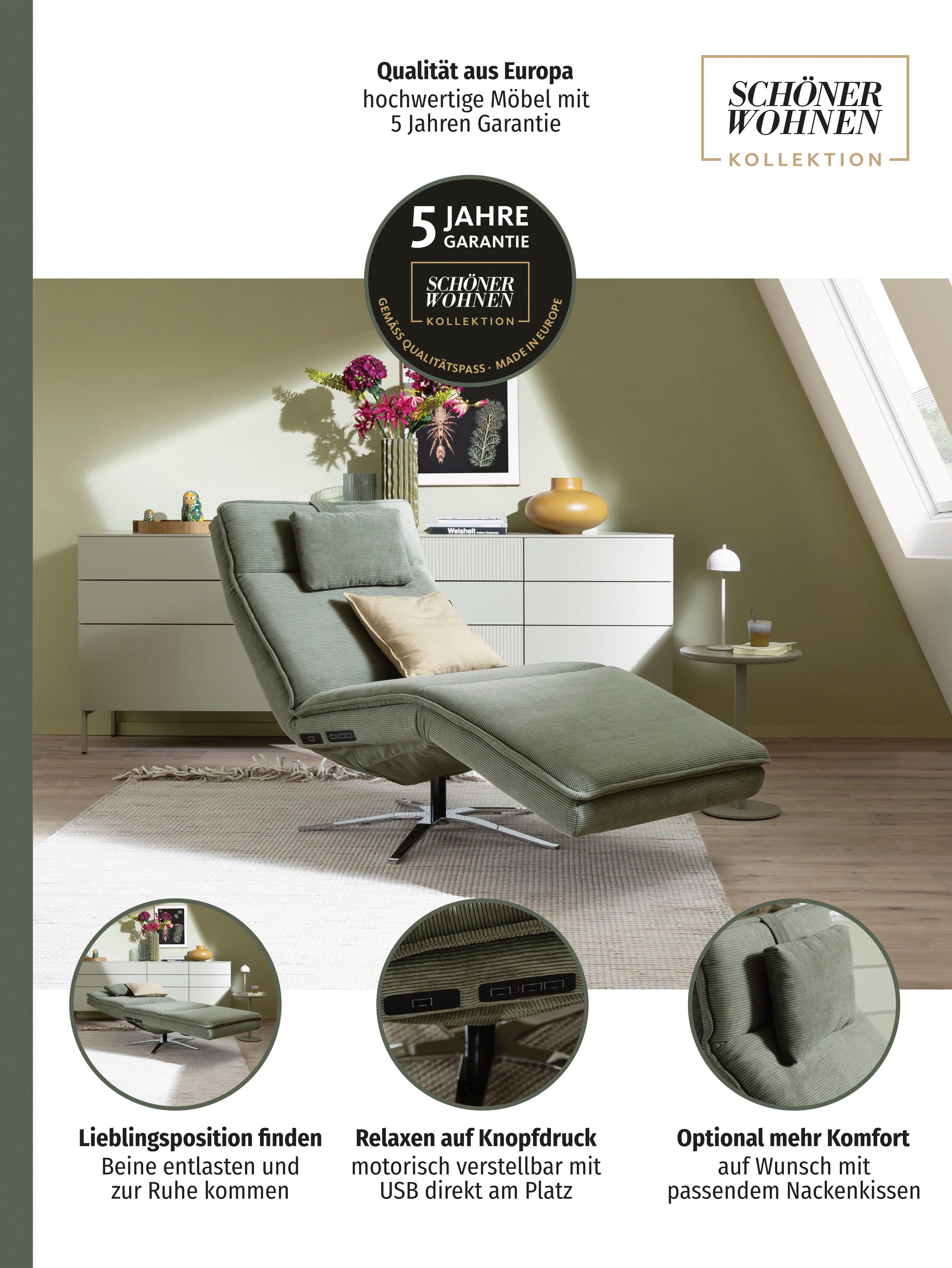 SCHÖNER WOHNEN-Kollektion Relaxsessel Belize, Ergonomischer Liege-Luxus zum Entspannen, Herz-Waage-Position, motorische Verstellung & USB-Anschluss