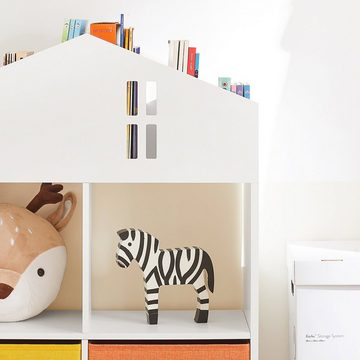 SoBuy Bücherregal KMB49, mit Haus-Design Kinderregal mit 2 Stoffboxen Spielzeugregal