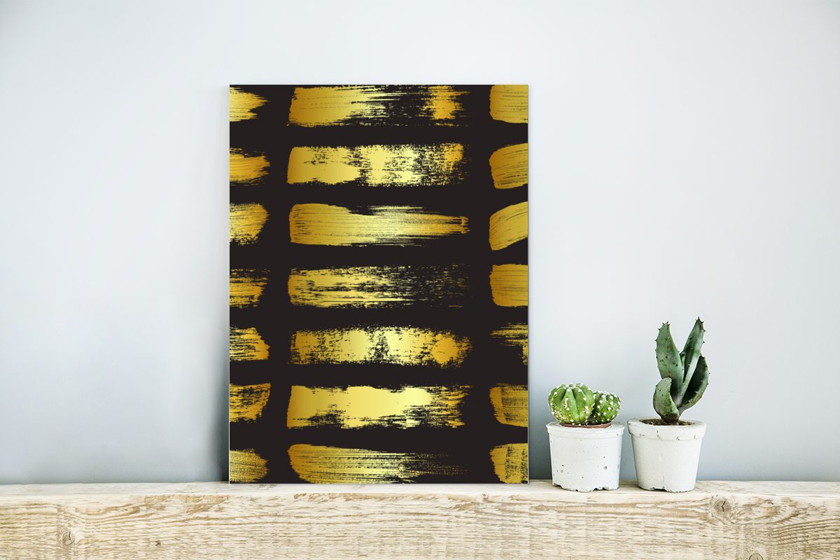MuchoWow Metallbild Goldene Streifen auf schwarzem günstig online kaufen