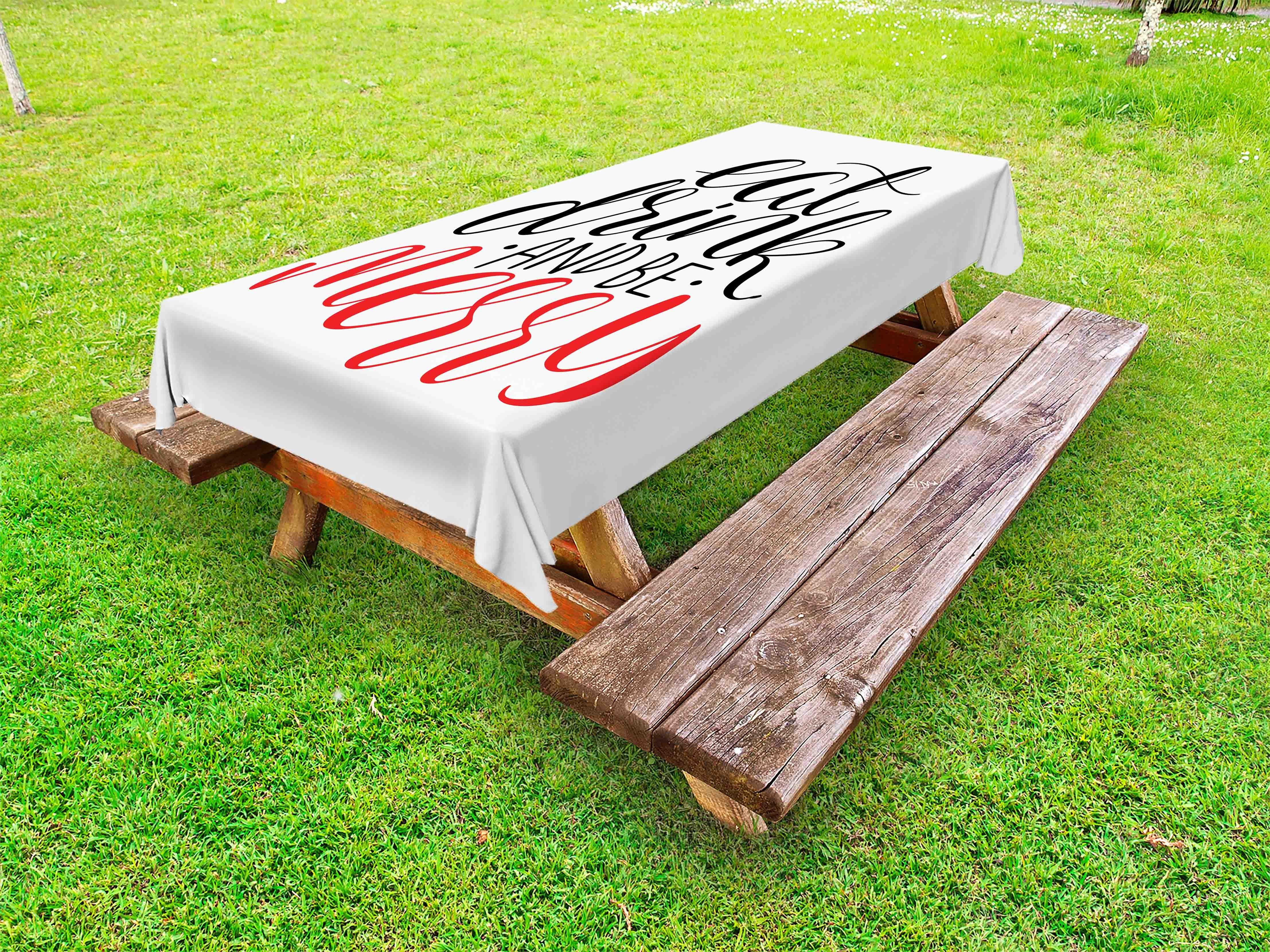 Abakuhaus Tischdecke dekorative waschbare Picknick-Tischdecke, Iss, trink und sei fröhlich moderne Noel