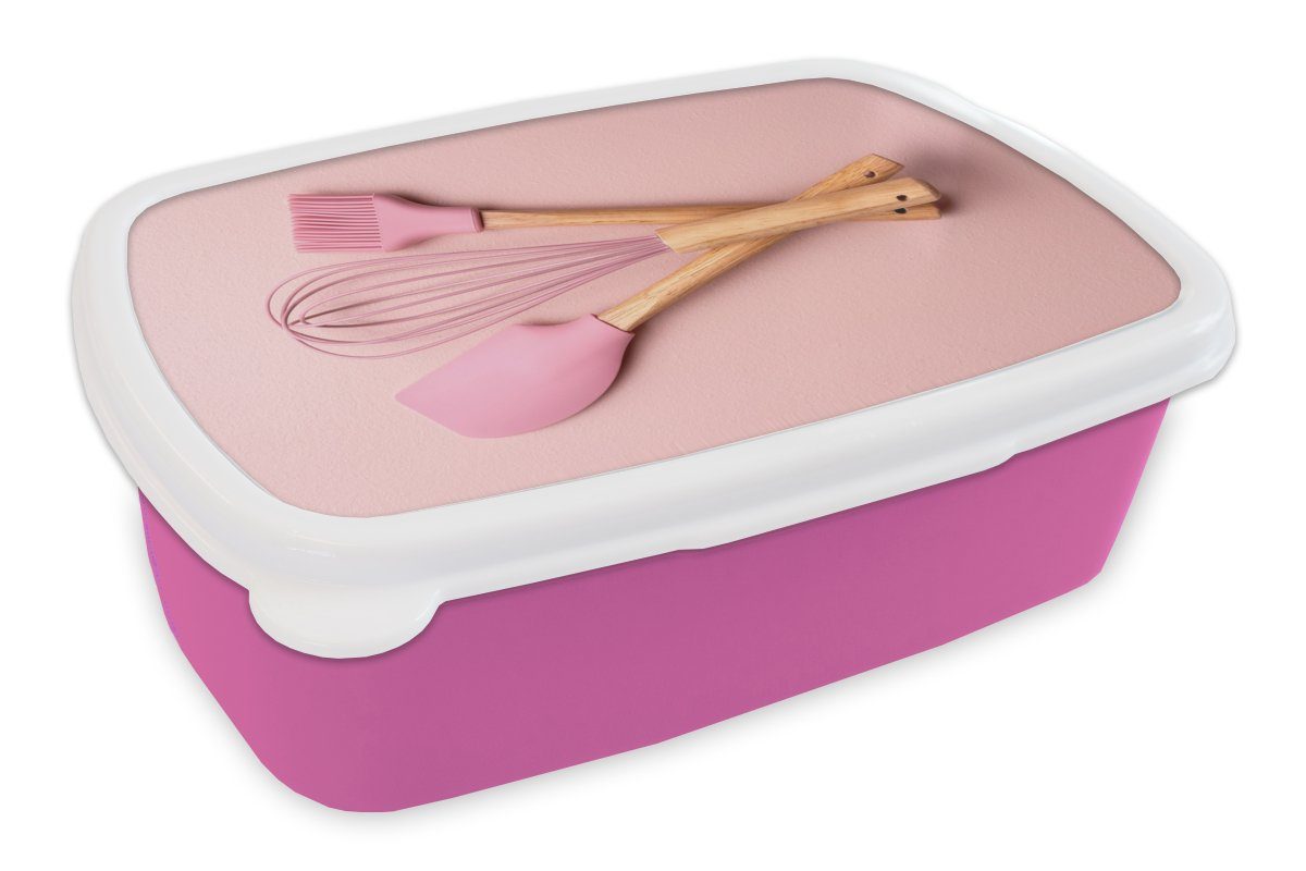 MuchoWow Lunchbox Küchenutensilien - Rosa - Backen, Kunststoff, (2-tlg), Brotbox für Erwachsene, Brotdose Kinder, Snackbox, Mädchen, Kunststoff