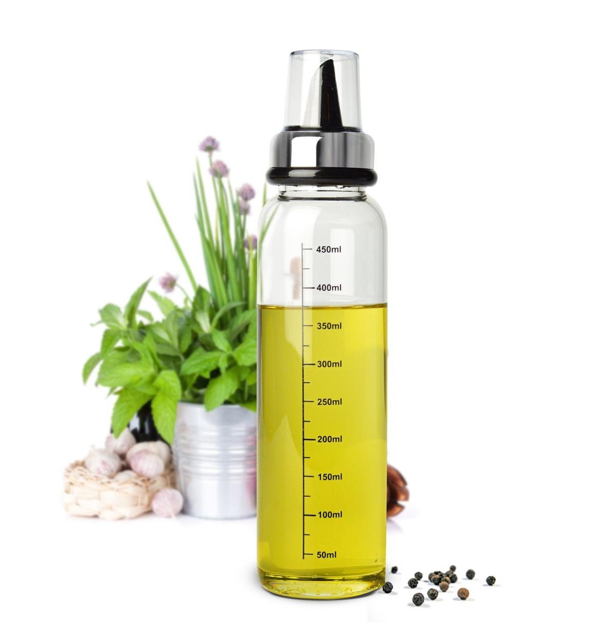 Ölspender Essig Ölflasche 500ml mit Ausgießer und Verschluss Tropffrei mit Skala