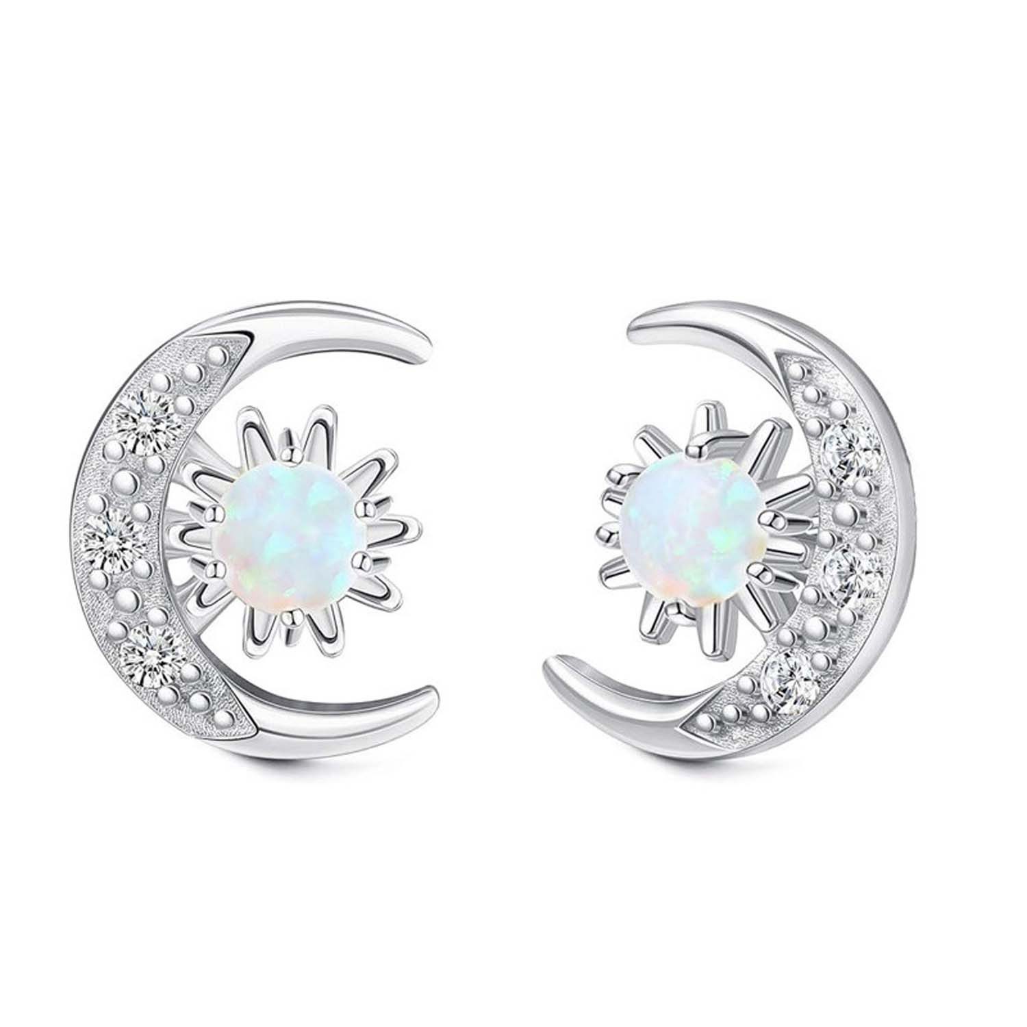 Innolea Ohrring-Set Sonnenschein-Mond Ohrstecker mit Opal & Zirkonien – Aus Kupfer