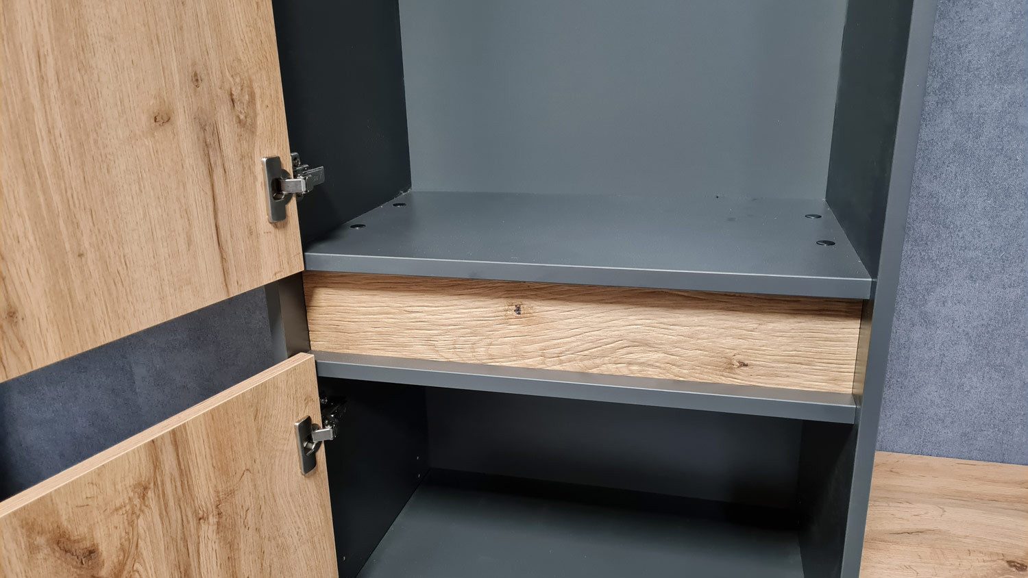 Möbel Akut Garderoben-Set Garderobe Light Line 10 Eiche Votan Schiefer Set 3-teilig