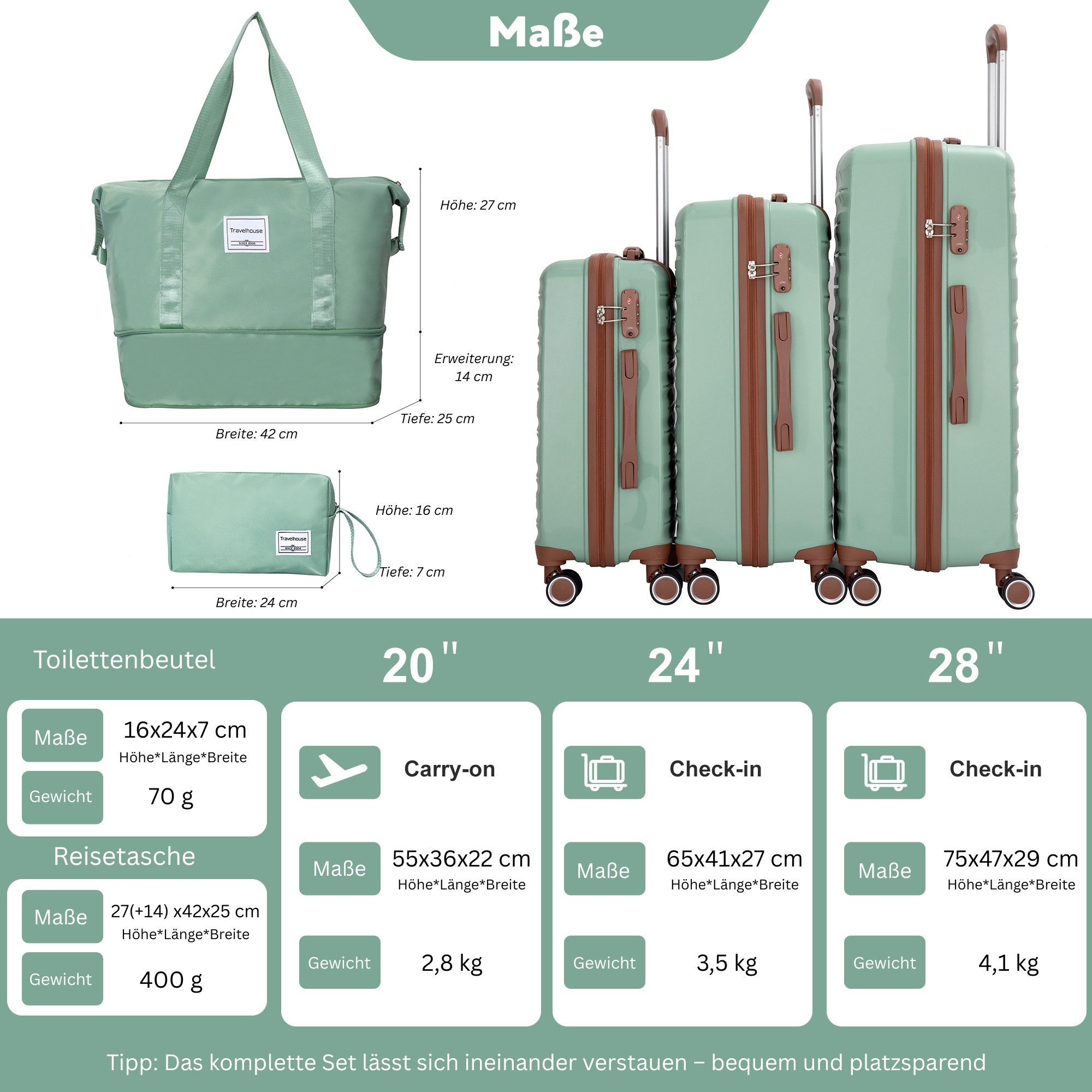 Travelhouse Trolleyset Ascona, 4 Rollen, (Spar-Set, 5 tlg., Hartschalen Tro günstig online kaufen