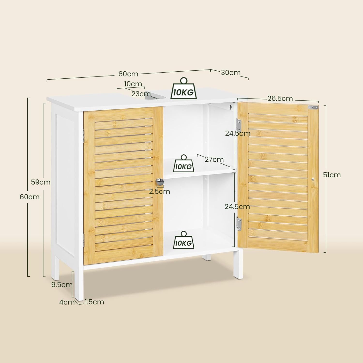 EUGAD Waschbeckenunterschrank (1-St) Unterschrank aus Bambus, 60x60x30 cm