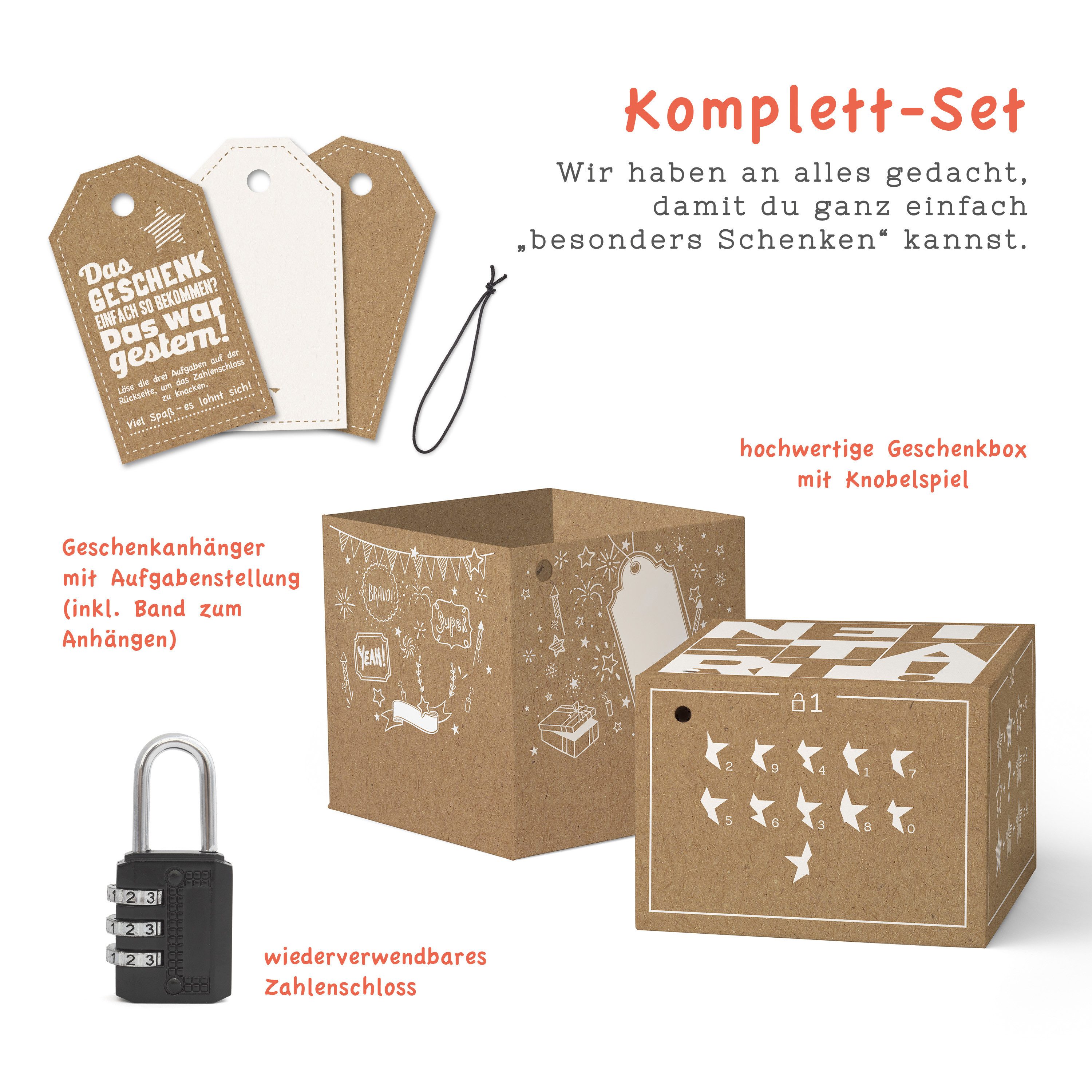 SURPRISA Geschenkbox Rätselbox für Geschenke & Gutscheine, Geschenkbox für jeden Anlass, Personalisierte Geschenkideen / Das Geschenk einfach so - war gestern!