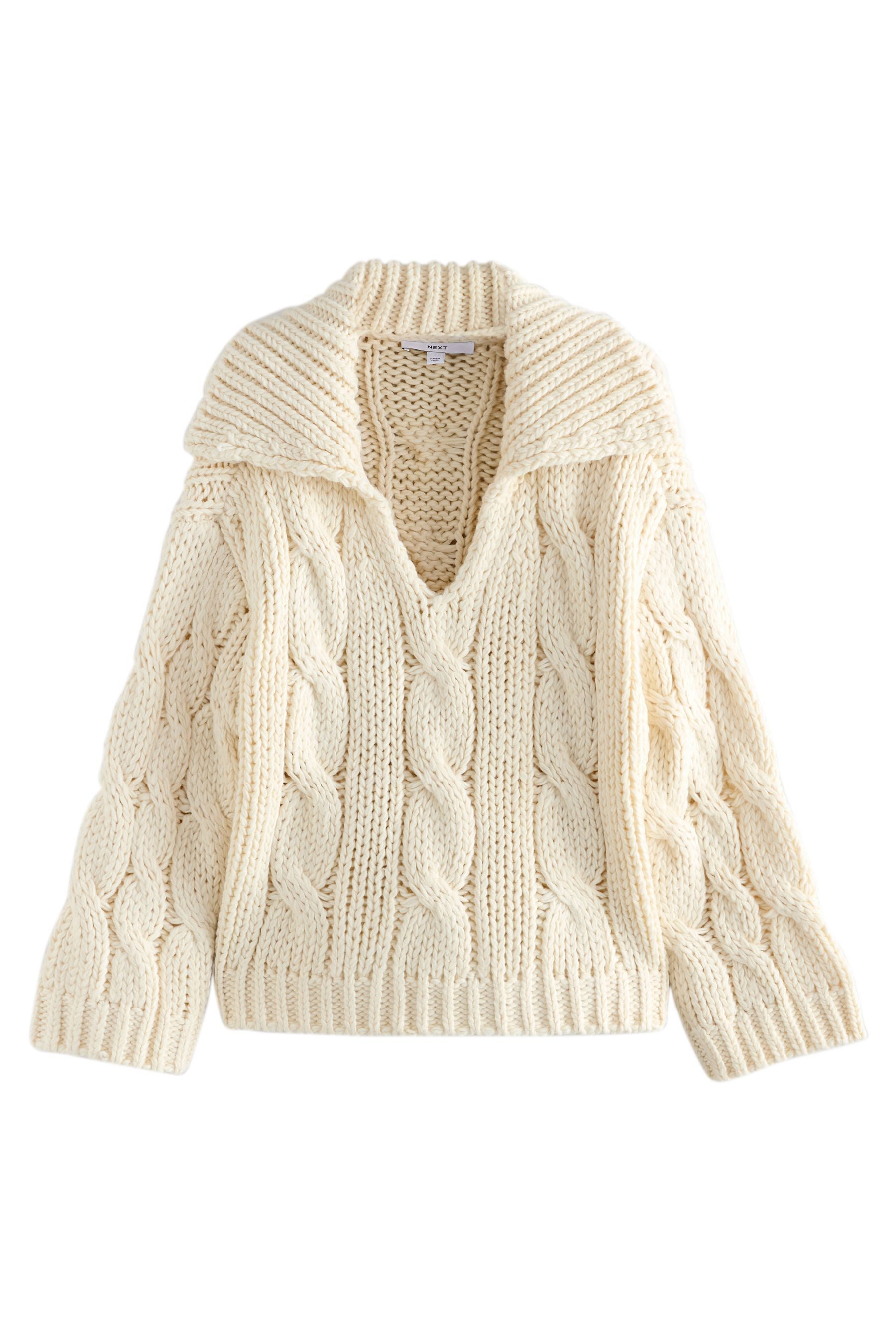 Next Polokragenpullover Grobstrickpullover mit Zopfmuster, offener günstig online kaufen