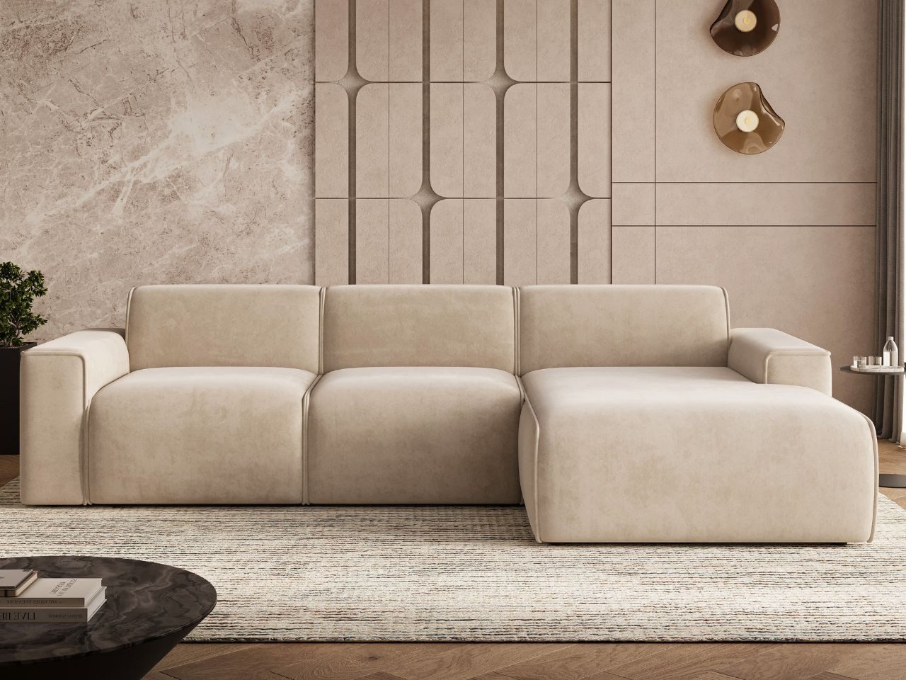 GrainGold Ecksofa L-Form Lavia, Set, Couch L-Form, Ecksofa mit Rückenlehne, Modernes Design, Wellenfedern