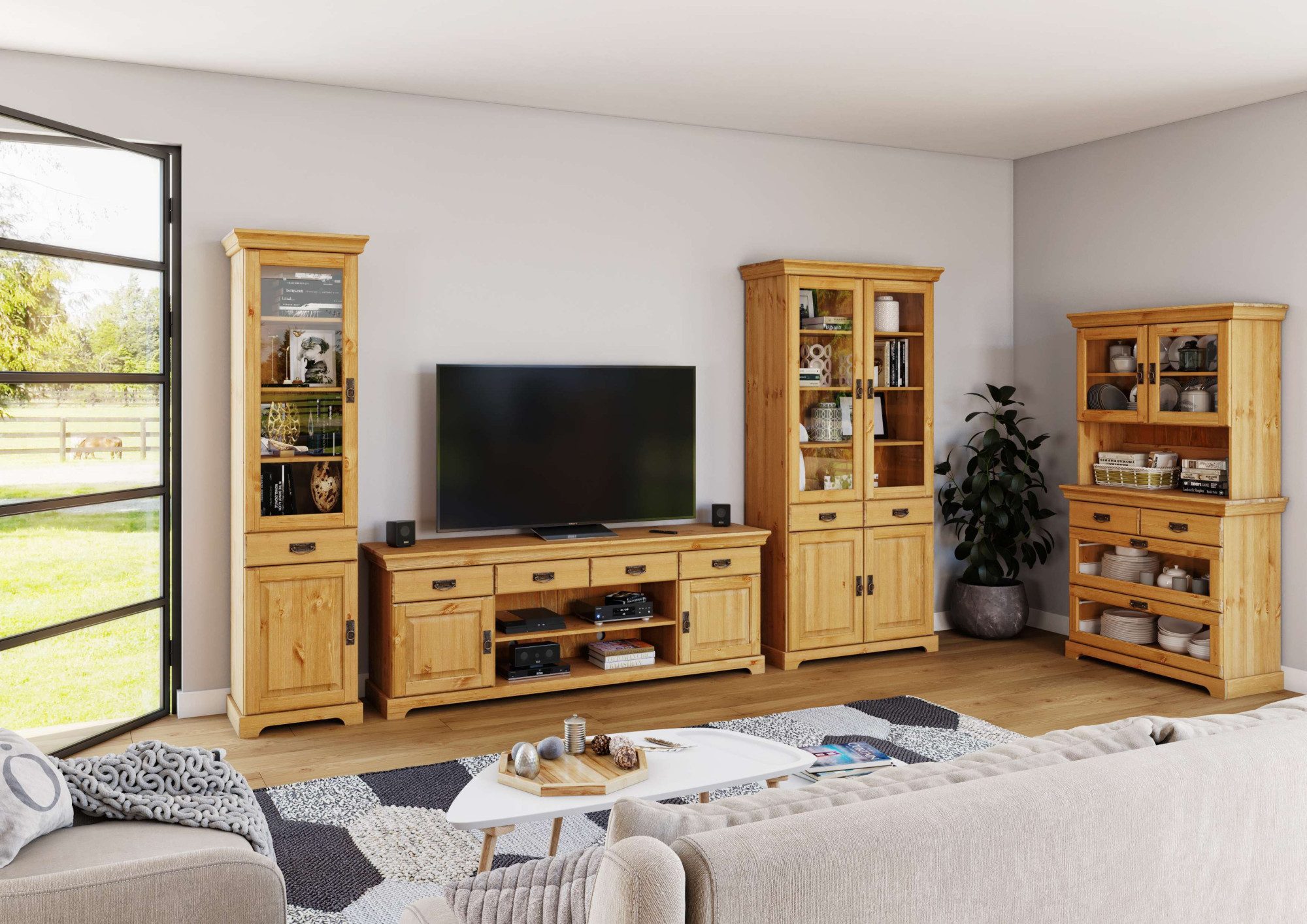OTTO home Kommode Rügen, zertifizietes Massivholz, mit Schubkasten und Glaseinsatz