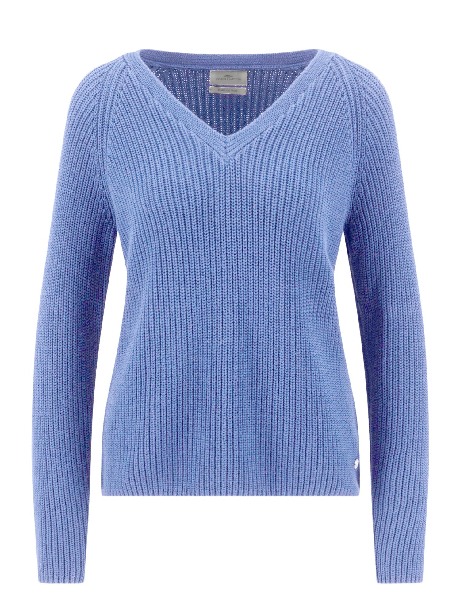 FYNCH-HATTON Strickpullover blau,Casual,Baumwolle,Strukturiert,V-Ausschnitt,Lang,Casual Fit