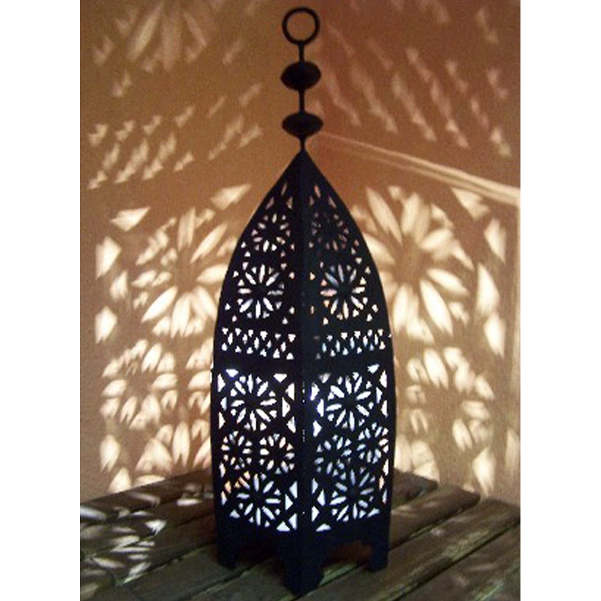 Marrakesch Orient & Mediterran Interior Kerzenlaterne Marokkanische Laterne Sliman handgefertigt aus Eisen in Schwarz 60 cm (1 St), Handarbeit