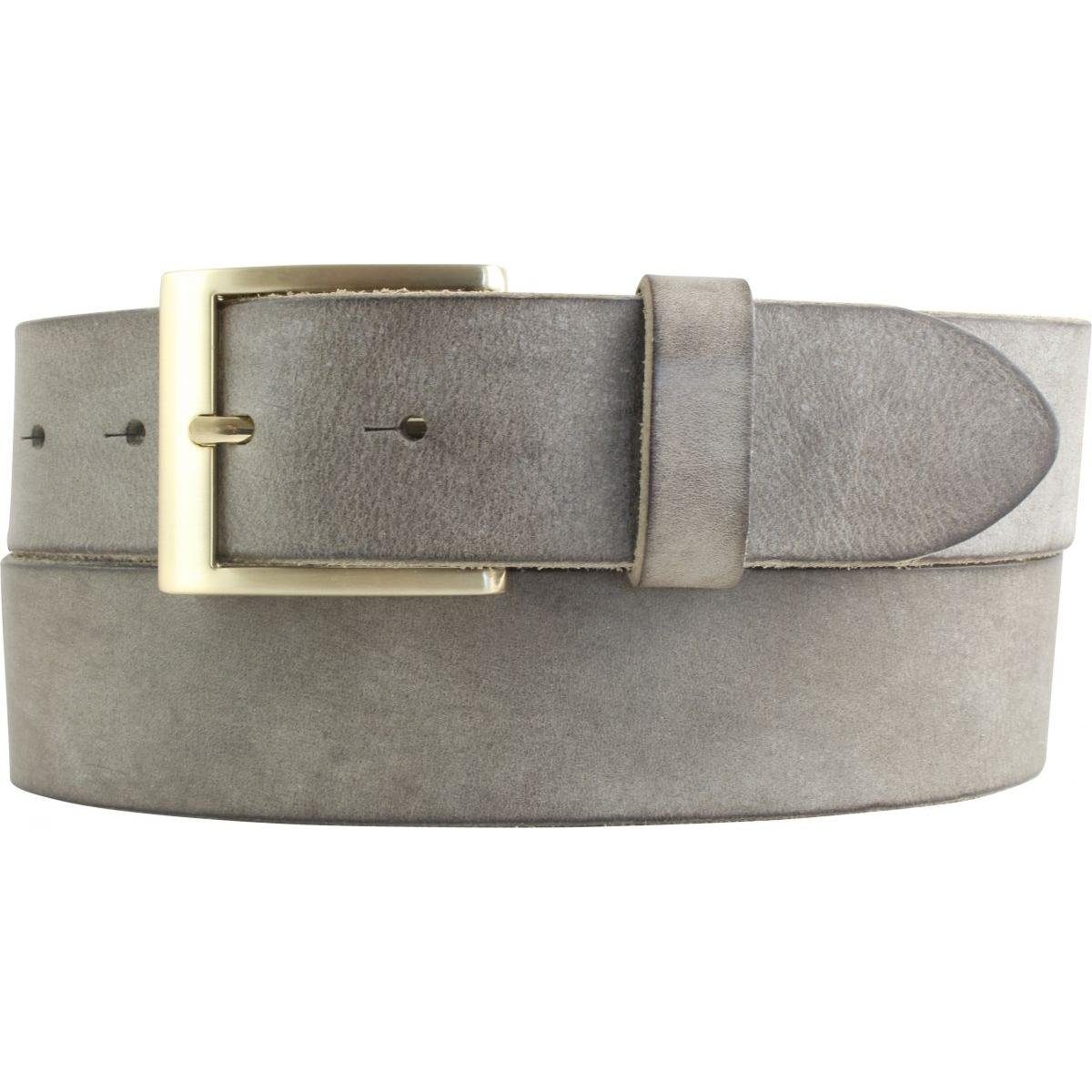 BELTINGER Ledergürtel Herren-Gürtel aus weichem Vollrindleder Vintage-Look 4 cm - Jeans-Gürt weiches Leder, Gürtelschnalle in Gold, Vintage Dunkelgrau, Gold