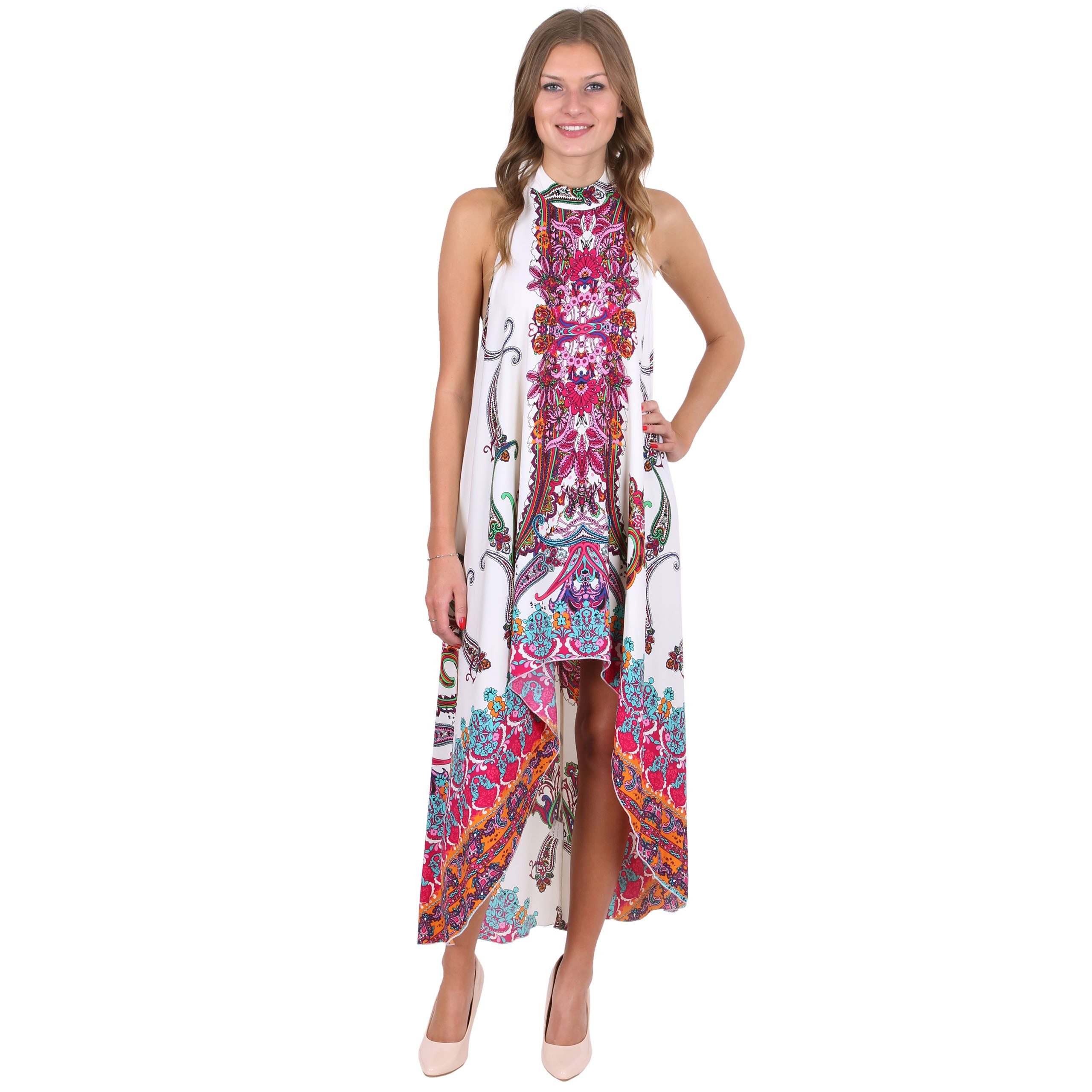 Sarcia.eu Maxikleid Weißes asymmetrisches Kleid mit buntem Print John Zack