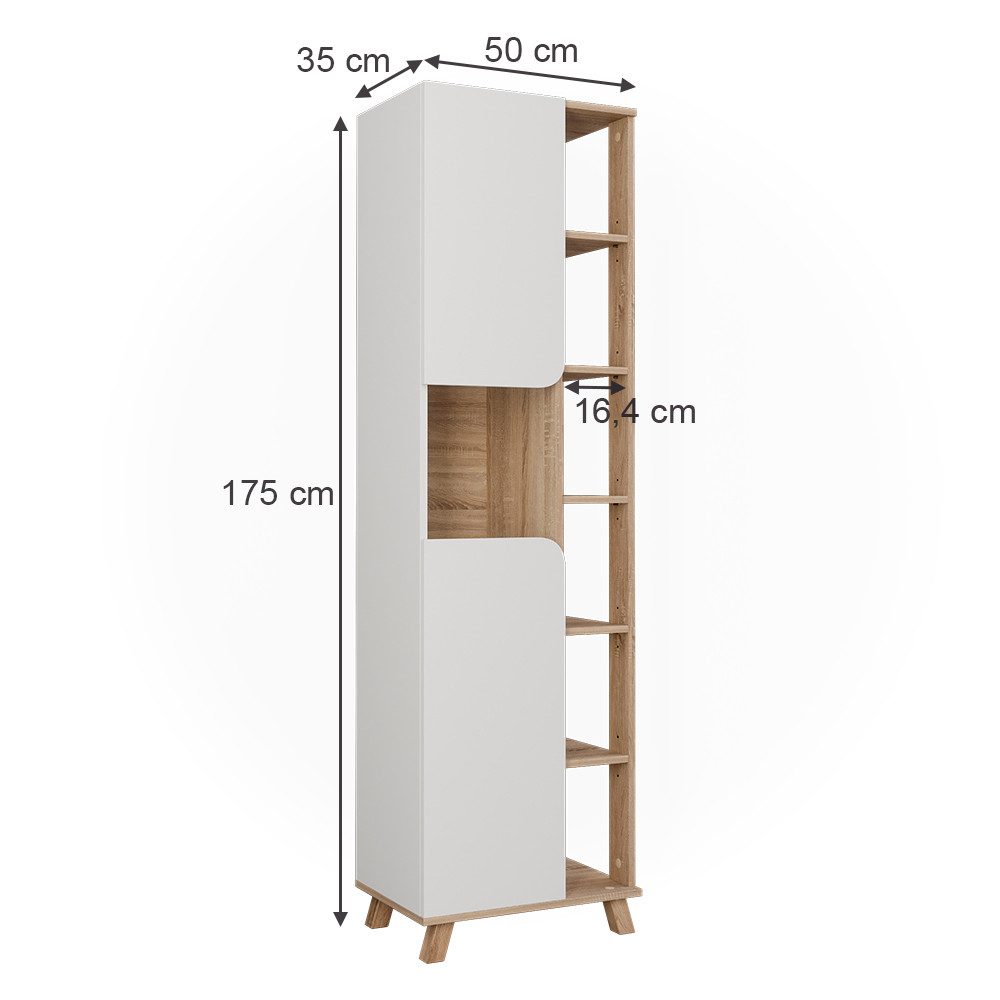 Vicco Hochschrank Karen, Sonoma/Weiß, 50 x 175 cm mit 2 Türen günstig online kaufen