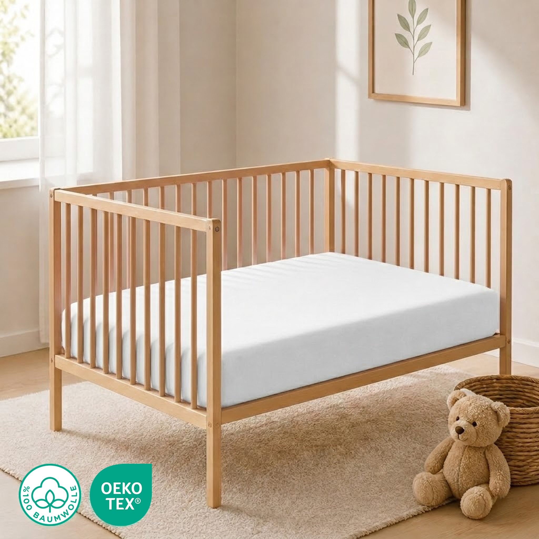 Buymax Spannbettlaken Babybett Kinderbett 60x120cm 70x140cm, Jersey 100% Baumwolle, Gummizug: Rundumgummi, (1 Stück), bis 15 cm Matratzenhöhe, weich, atmungsaktiv, hautfreundlich