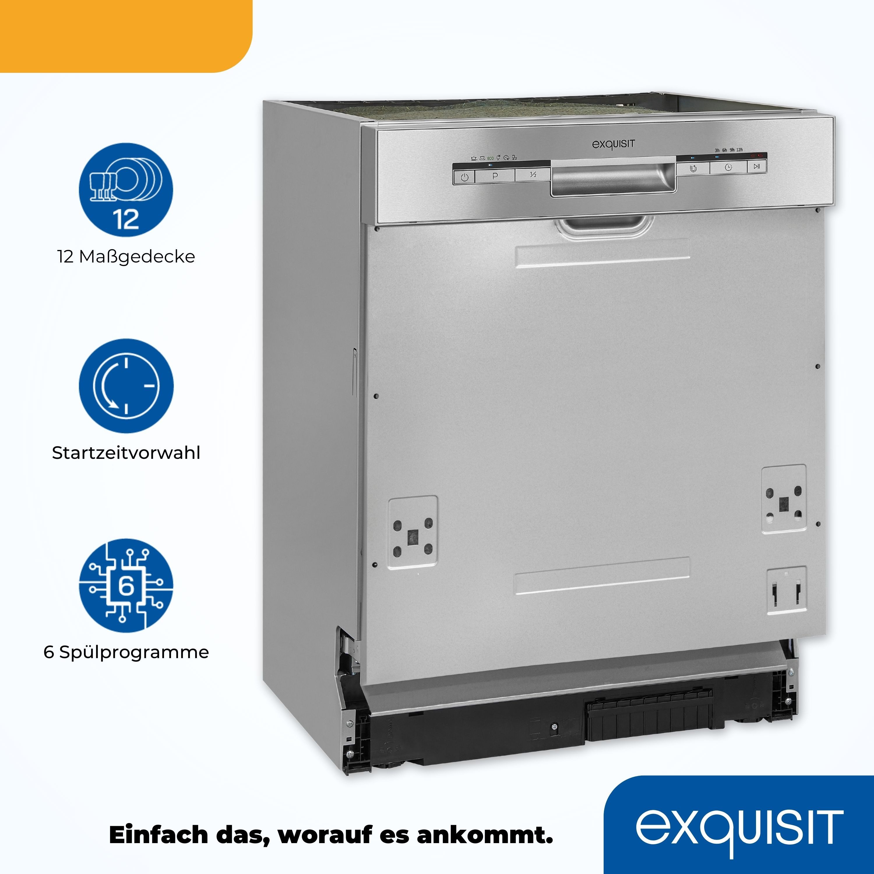 exquisit teilintegrierbarer Geschirrspüler EGSP1012-EB-030E, 11 l, 12 Maßgedecke, Wassersparend (ECO Programm)