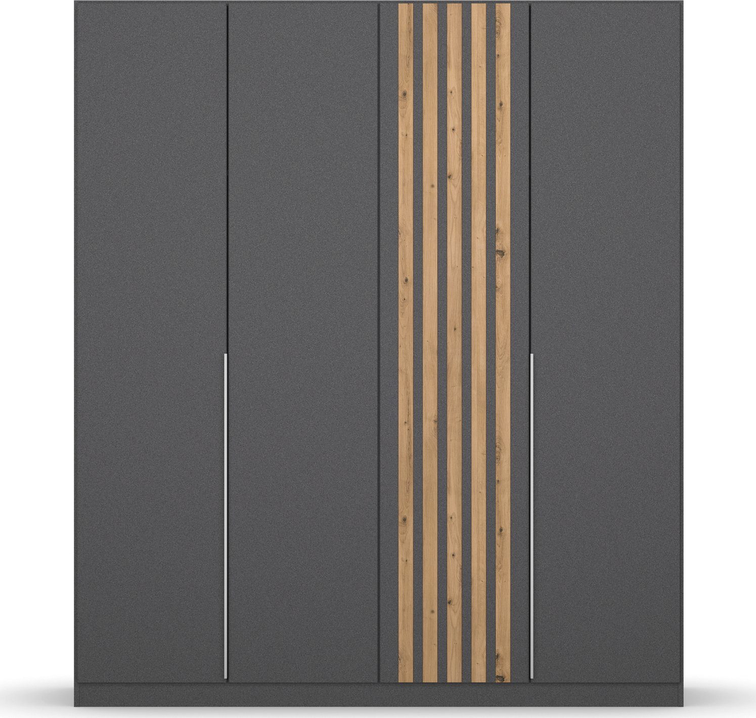 Drehtürenschrank Lamella mit Artisan Lamellenabsetzung graumetallic/Eiche eleganter rauch