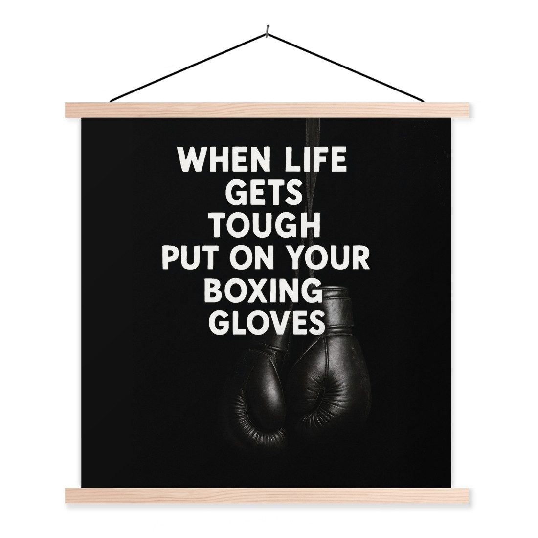 MuchoWow Poster Text - Boxhandschuhe - Weiß, (1 St), Posterleiste, Textilposter für Wohnzimmer, Bilderleiste, 60x60 cm