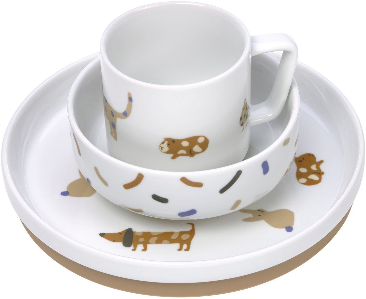 LÄSSIG Kindergeschirr-Set Little Mateys, royal blue (3-tlg), 1 Personen, Porzellan, rutschfest