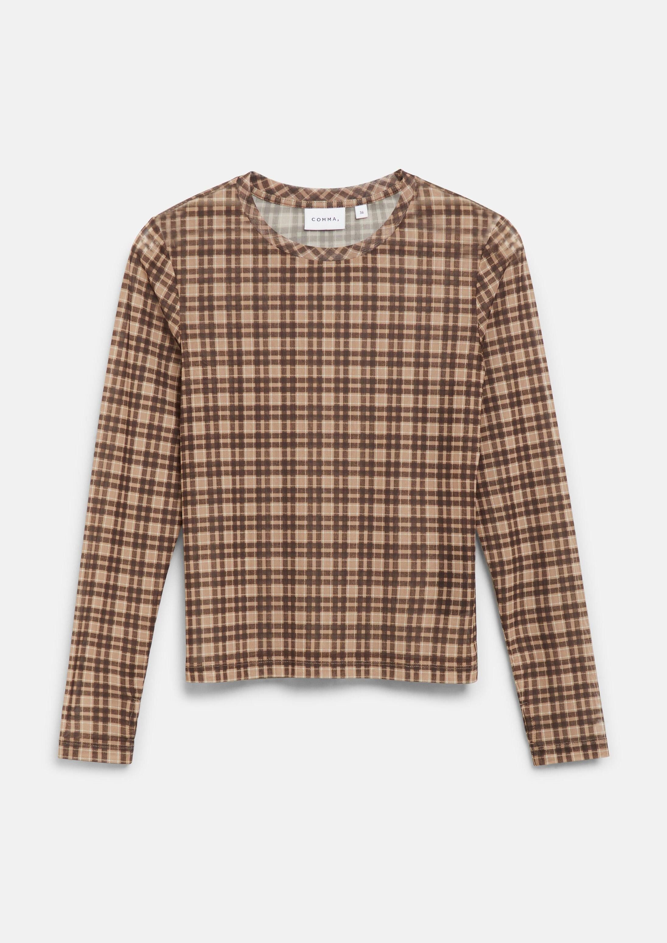 comma Langarmshirt T-Shirt Longsleeve aus Mesh