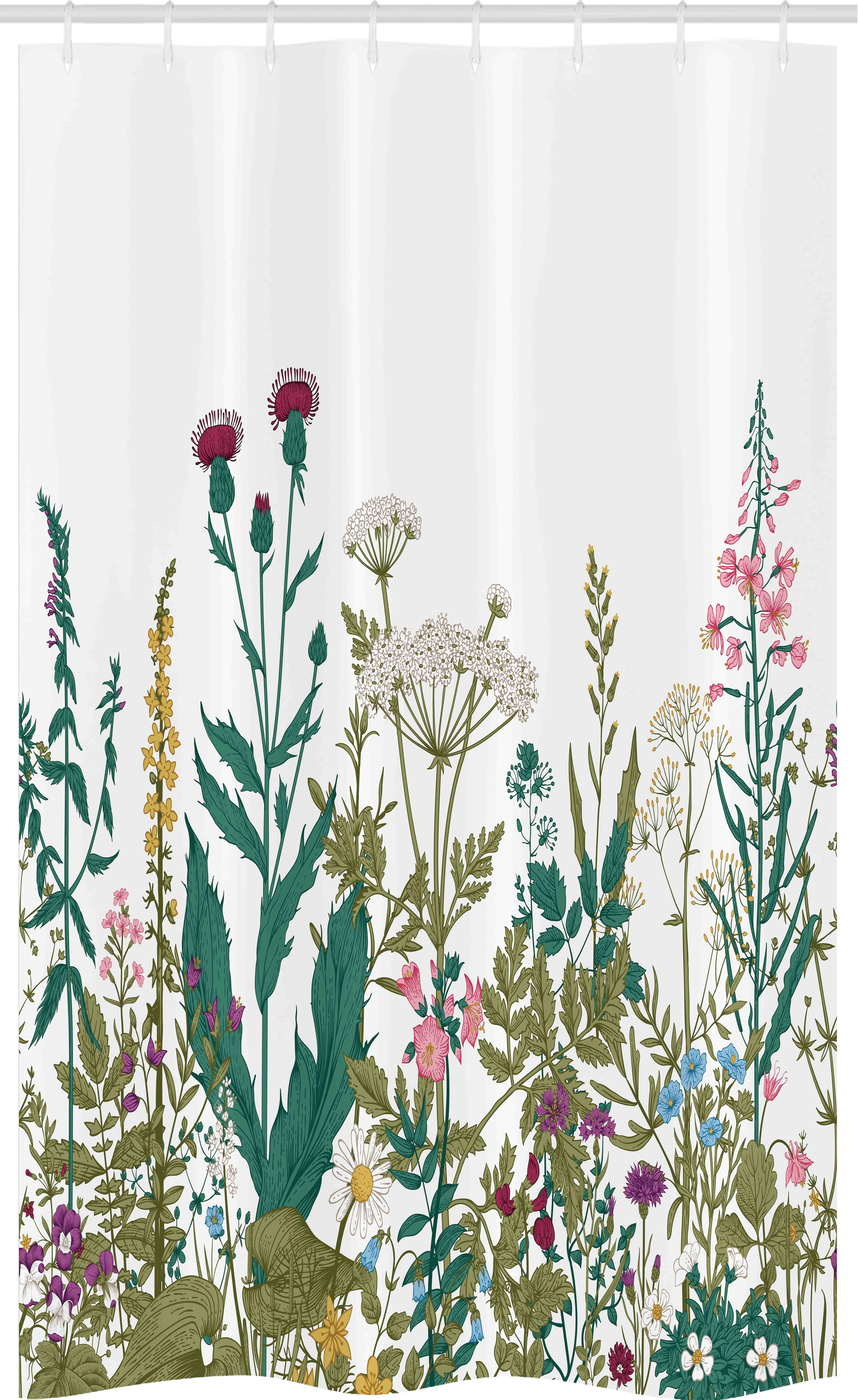Abakuhaus Duschvorhang Badezimmer Deko Set aus Stoff mit Haken Breite 120 cm, Höhe 180 cm, Frühling Wildflower Arrangement