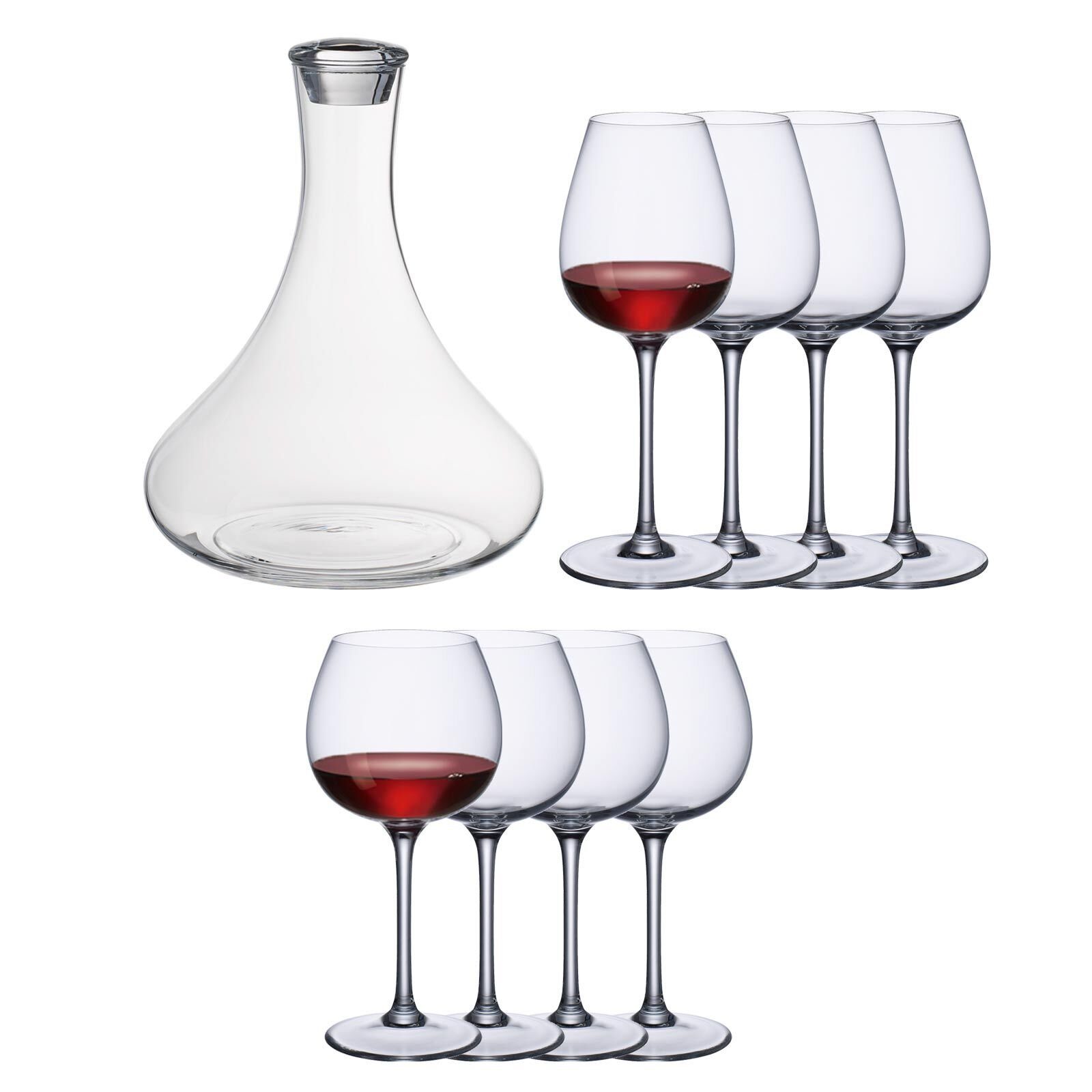 Villeroy & Boch Gläser-Set PURISMO WINE Rotweingläser + Karaffe 9er Set, 9-tlg., Glas