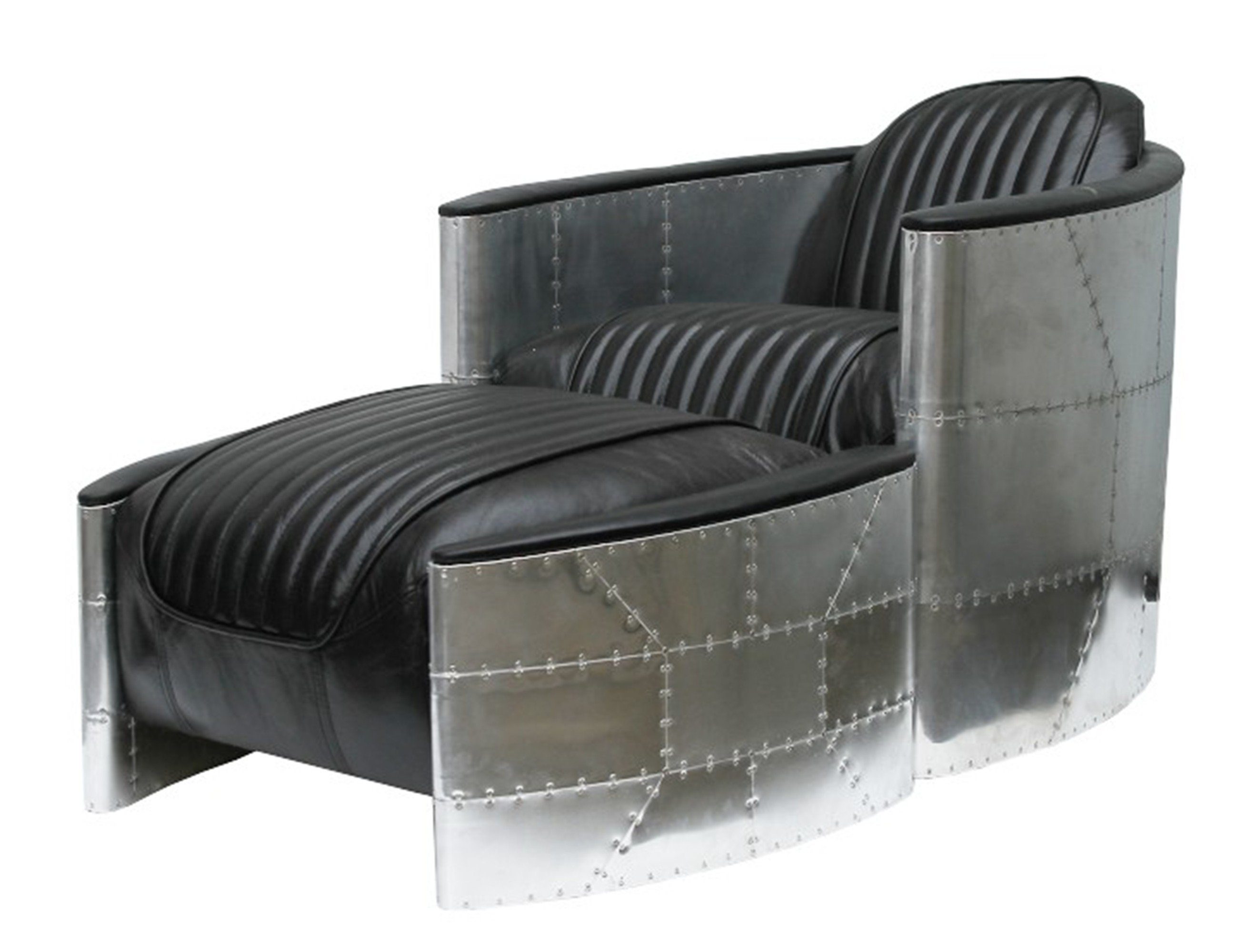 JVmoebel Sessel, Sessel Hocker Vintage Leder Luxus Echtleder Retro Design