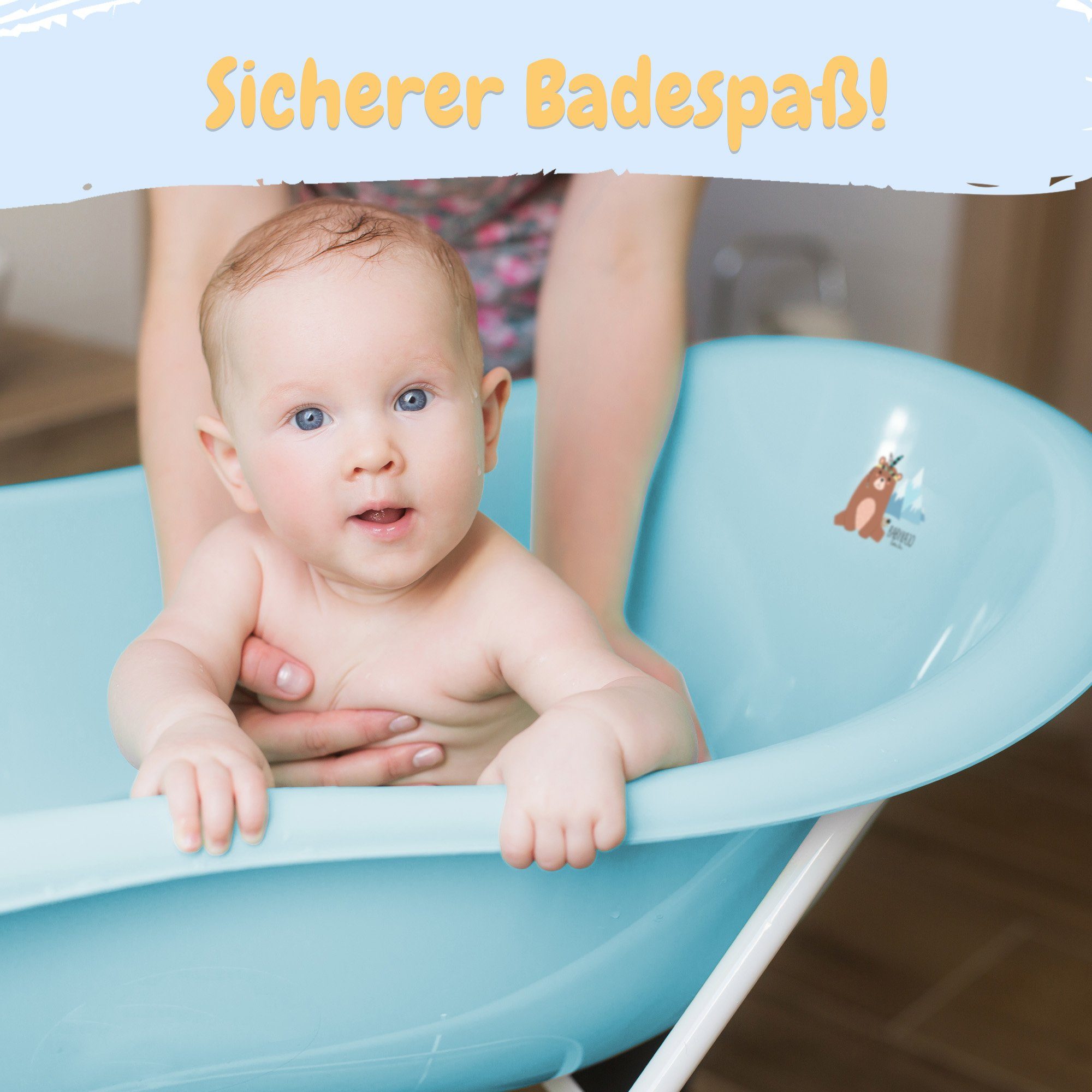 Wanneneinsatz 2-tlg), Bärchen - blau (Komplett-Set, + Wanne Rheinland geprüft Baby Babybadewanne, TÜV Babykajo