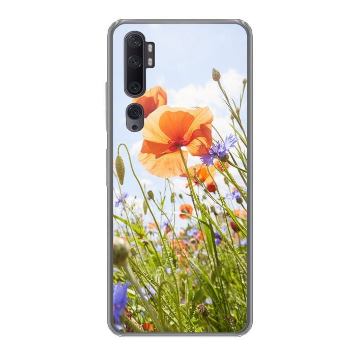 MuchoWow Handyhülle Blumen - Mohn - Frühling - Natur - Rot - Blau Phone Case Handyhülle Xiaomi Mi Note 10 Silikon Schutzhülle