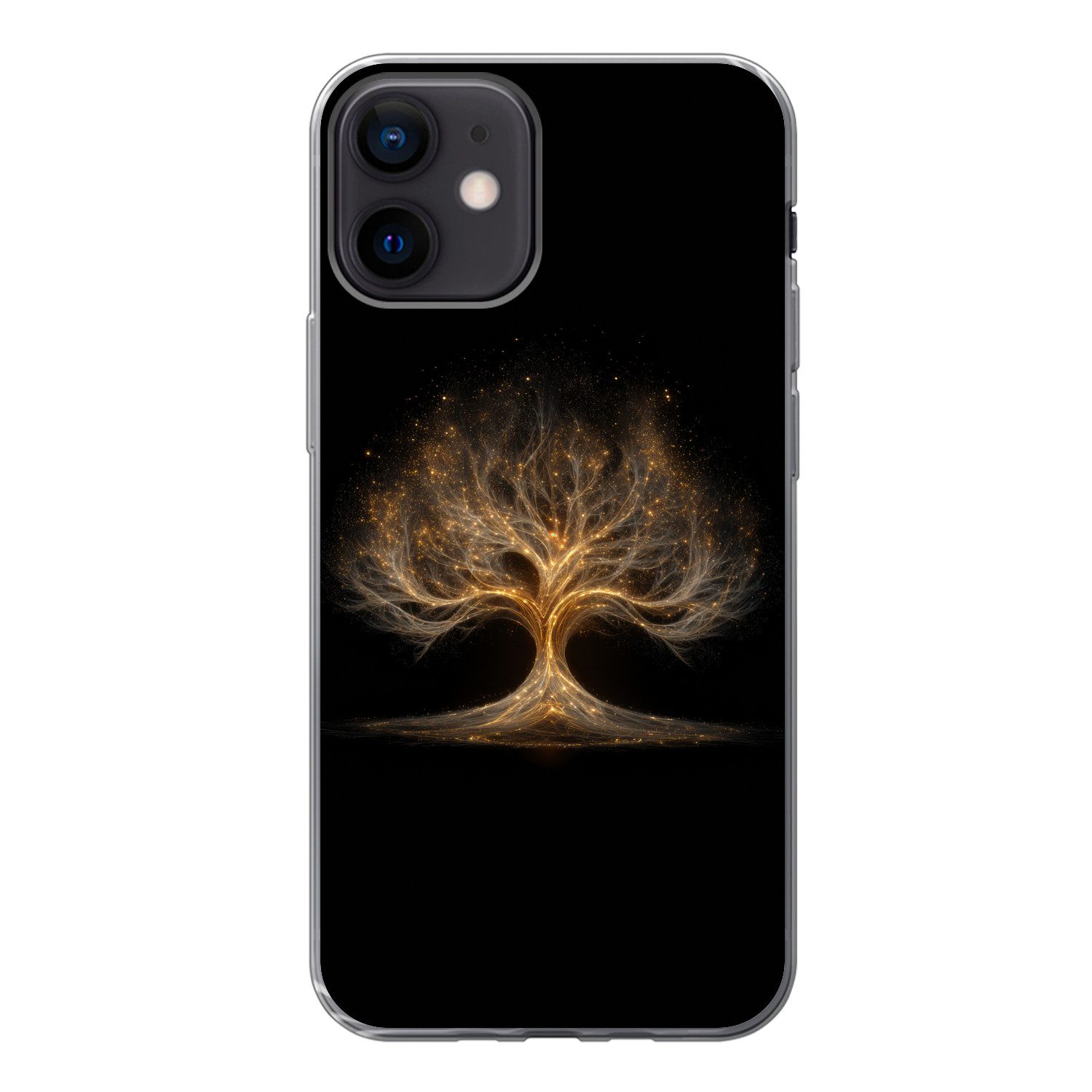 MuchoWow Handyhülle für Apple iPhone 12 Lichter - Baum - Abstrakt - Schwarz, Smartphone-Bumper, Print, Handy Schutzhülle Dünn