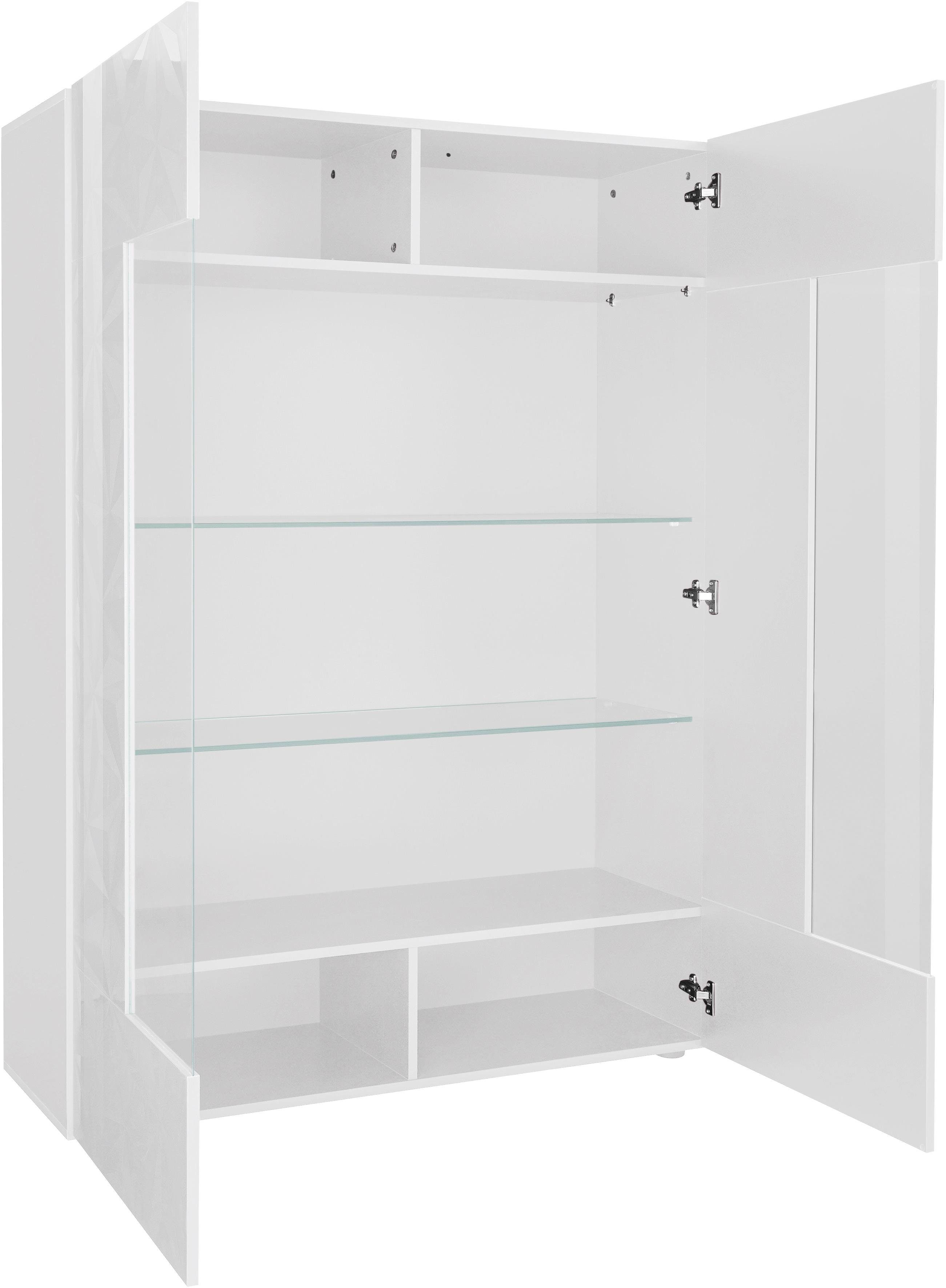 Home affaire Vitrine Prisma Höhe 166 cm, Breite 121 cm, Stauraumvitrine mit 2 Türen, Standvitrine - Front mit elegantem Siebdruck, grifflos, viel Stauraum