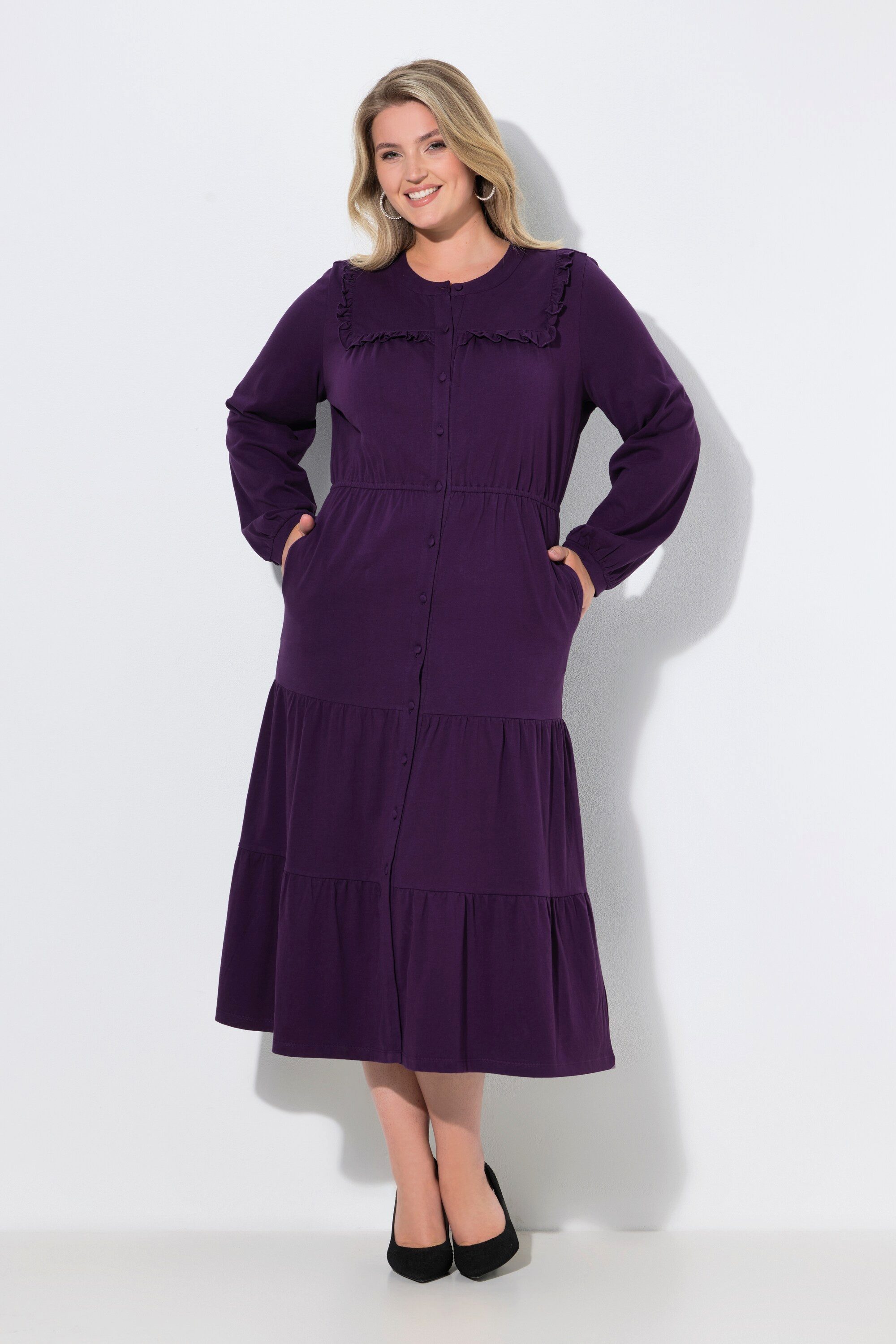 Ulla Popken Maxikleid Maxikleid A-Linie Rundhals Langarm