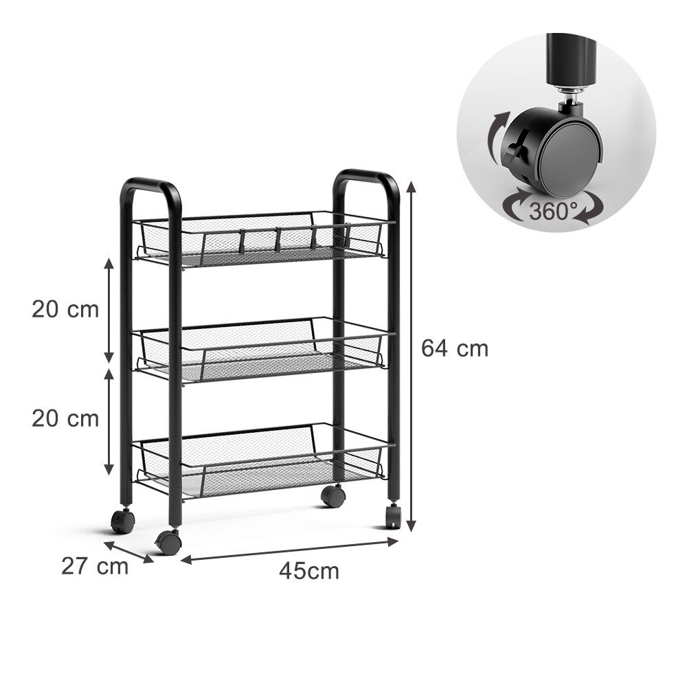 Vicco Barschrank Tarro, Schwarz, 45 x 64 cm mit 3 Ablagefächern (1-St)